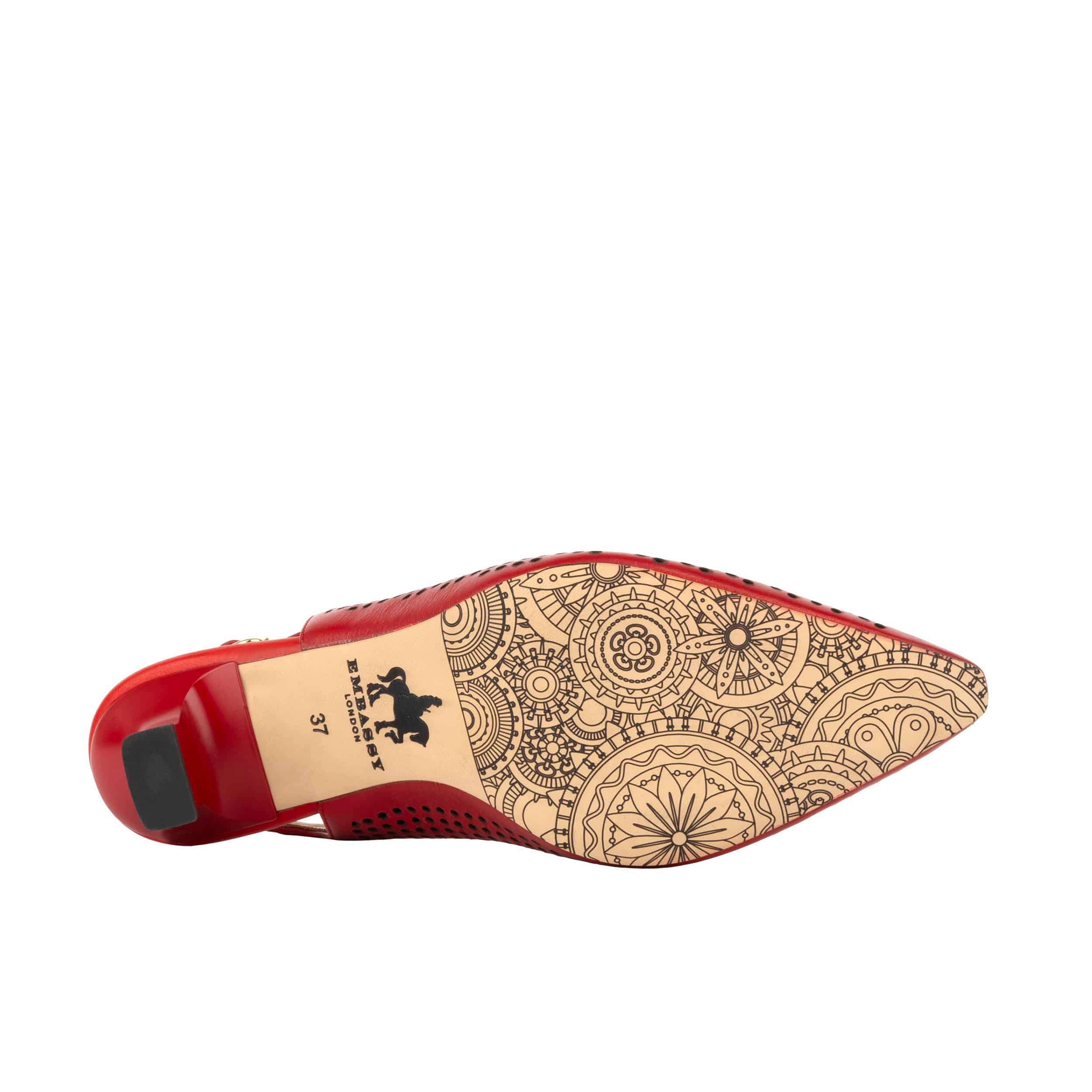 Florence - Red - Women's Leather Slingback Heel with Flower Detail - Image 6