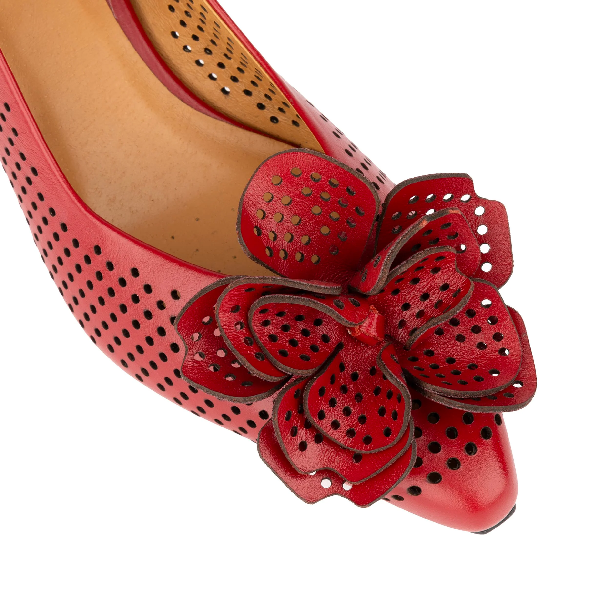 Florence - Red - Women's Leather Slingback Heel with Flower Detail - Image 7