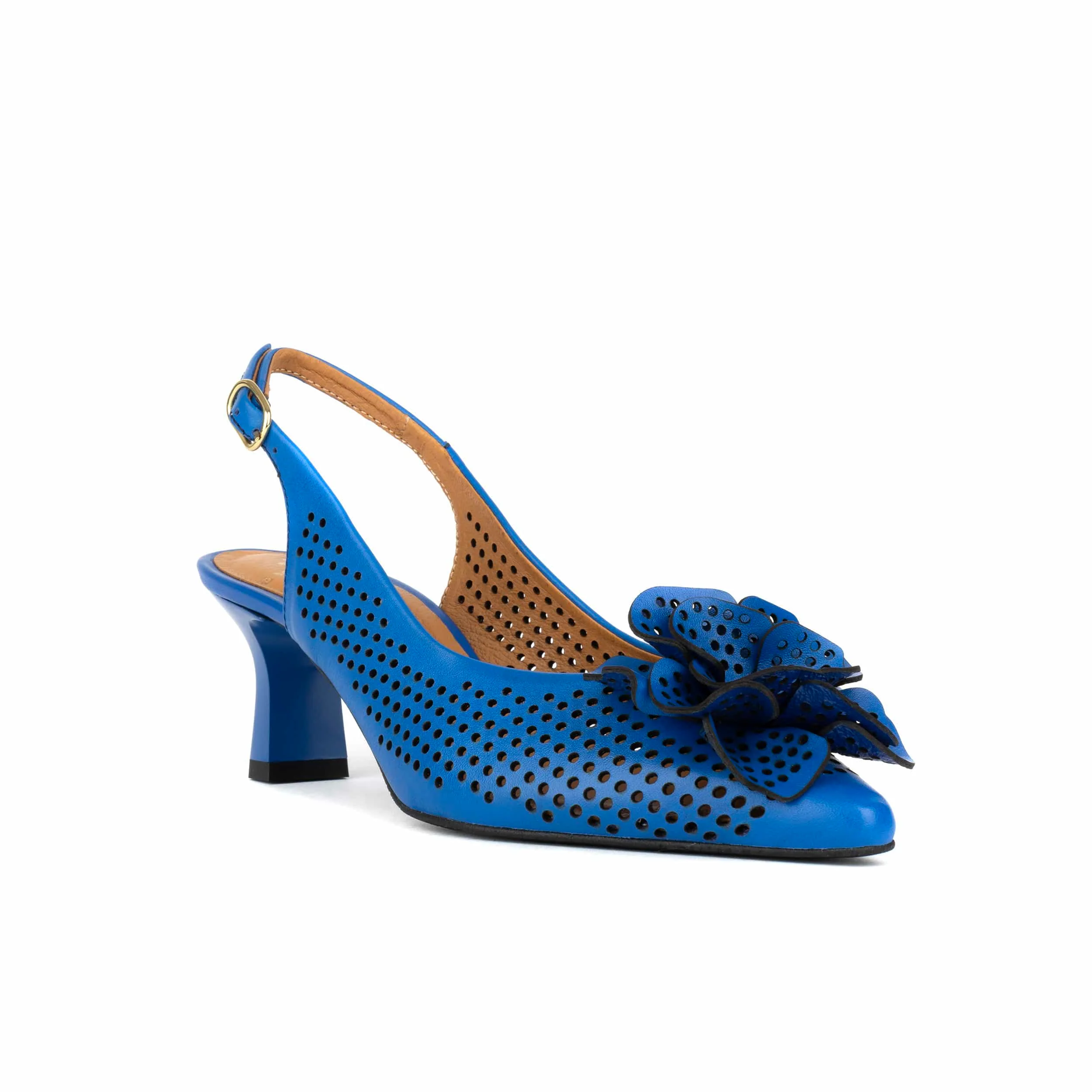Florence - Vibrant Blue - Women's Leather Slingback Heel with Flower Detail - Image 3