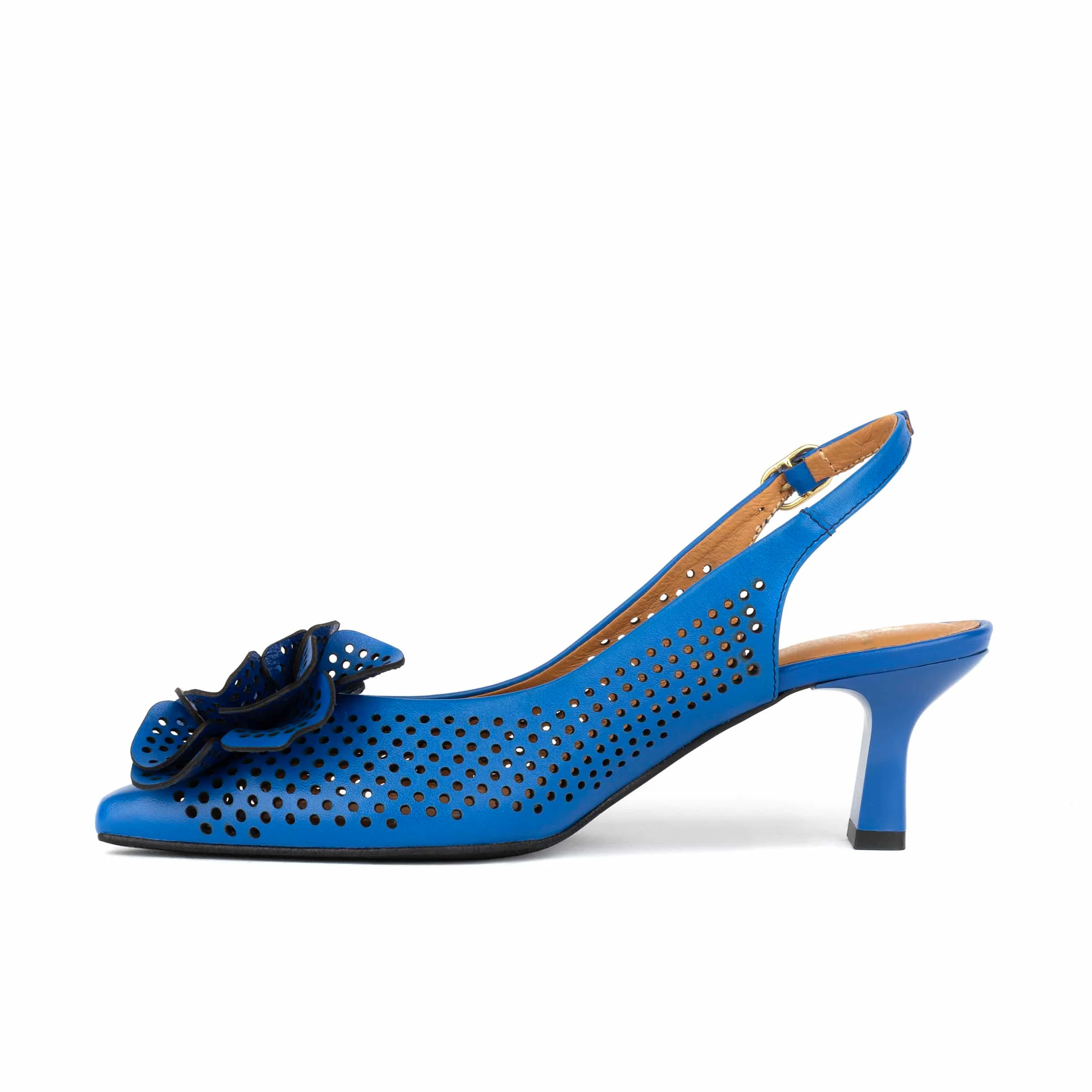 Florence - Vibrant Blue - Women's Leather Slingback Heel with Flower Detail - Image 4