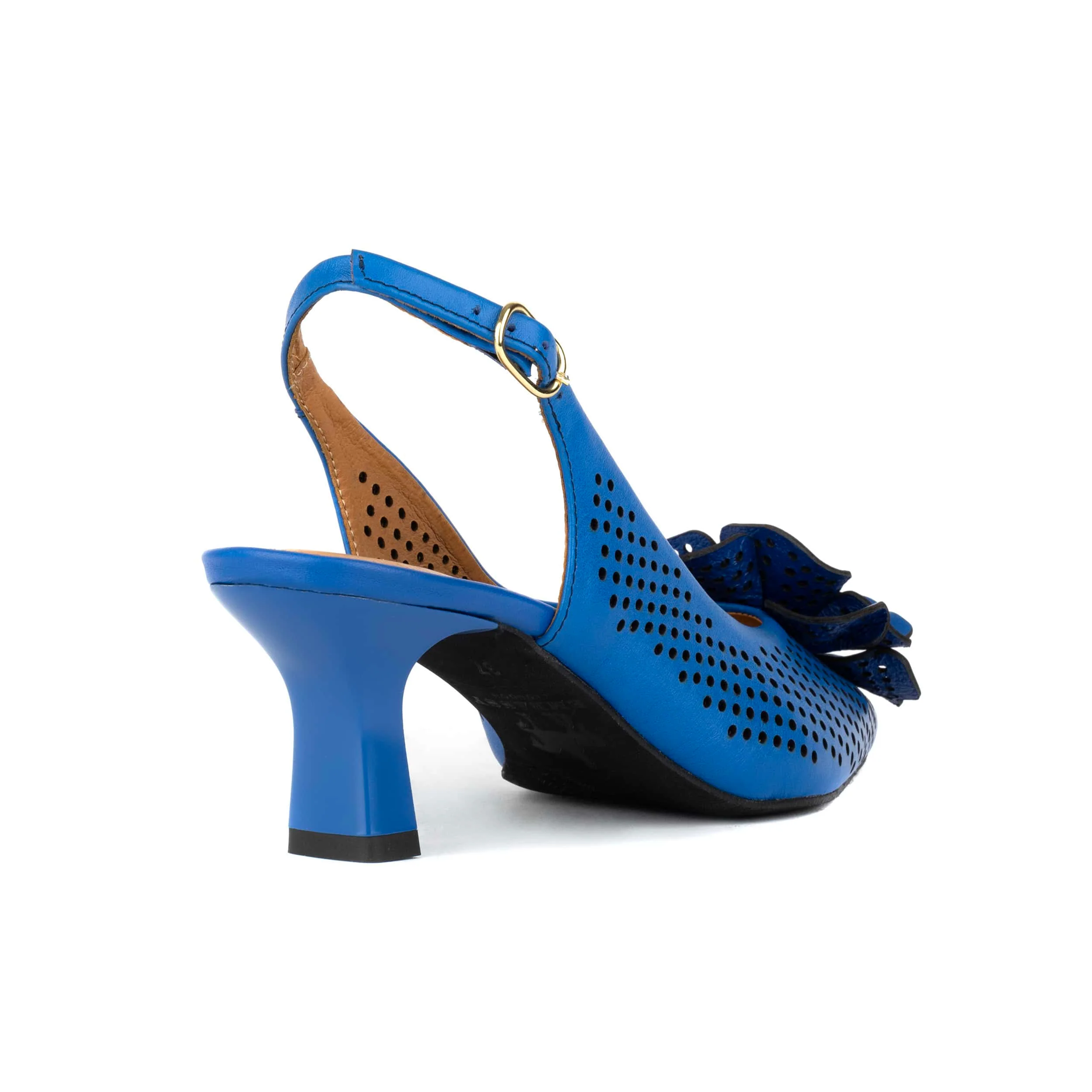 Florence - Vibrant Blue - Women's Leather Slingback Heel with Flower Detail - Image 5