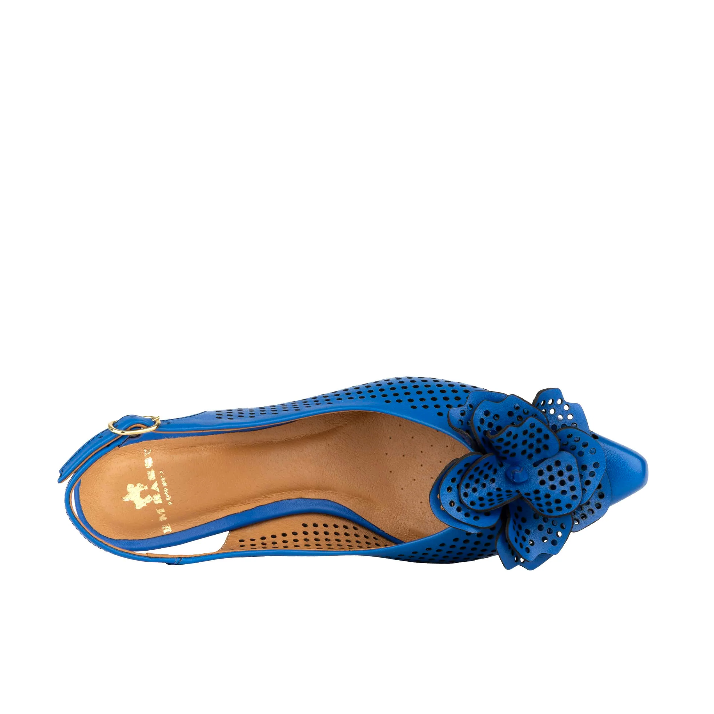 Florence - Vibrant Blue - Women's Leather Slingback Heel with Flower Detail - Image 7