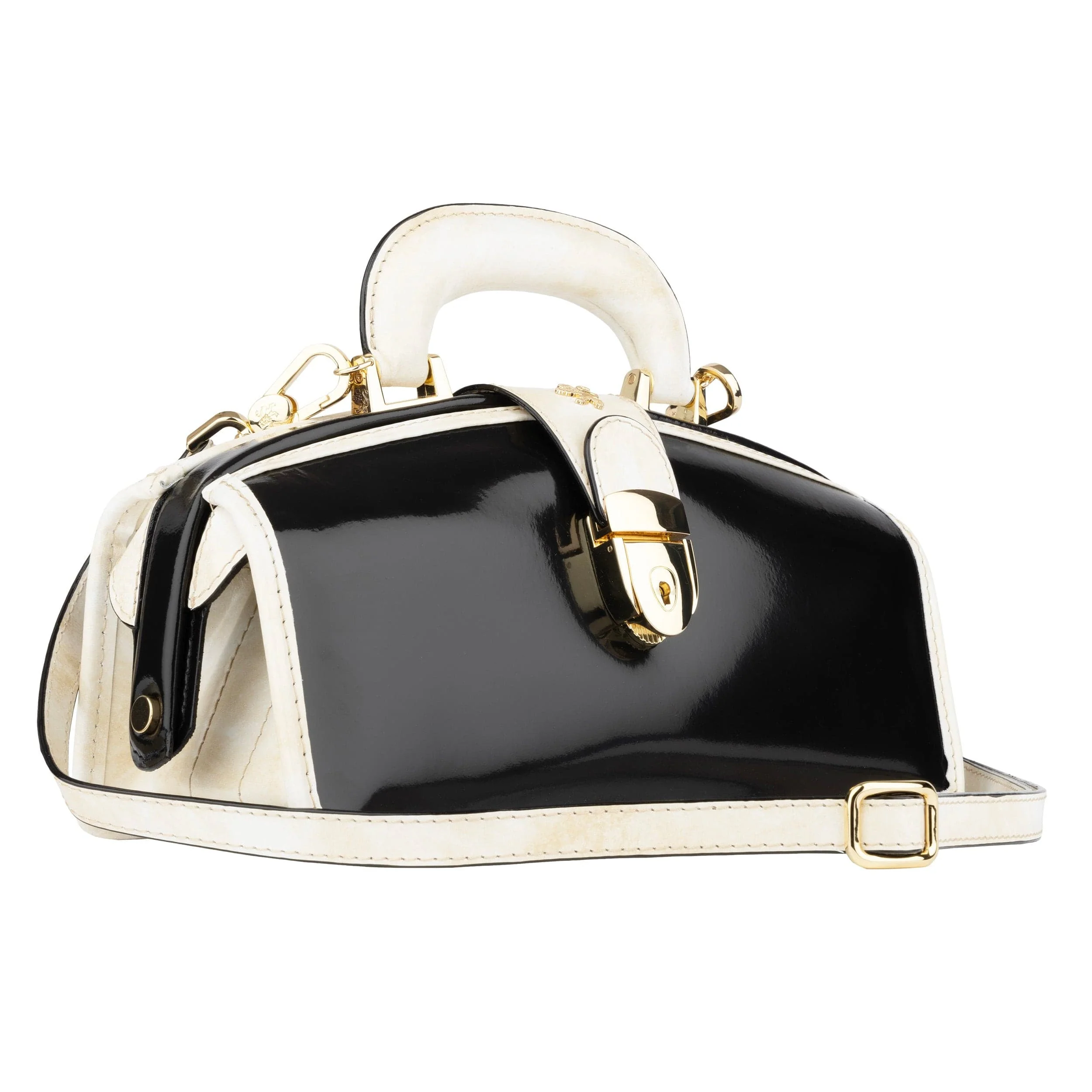 Gazelle - Black & Cream - Women’s patent leather top handle & crossbody bag - Image 2