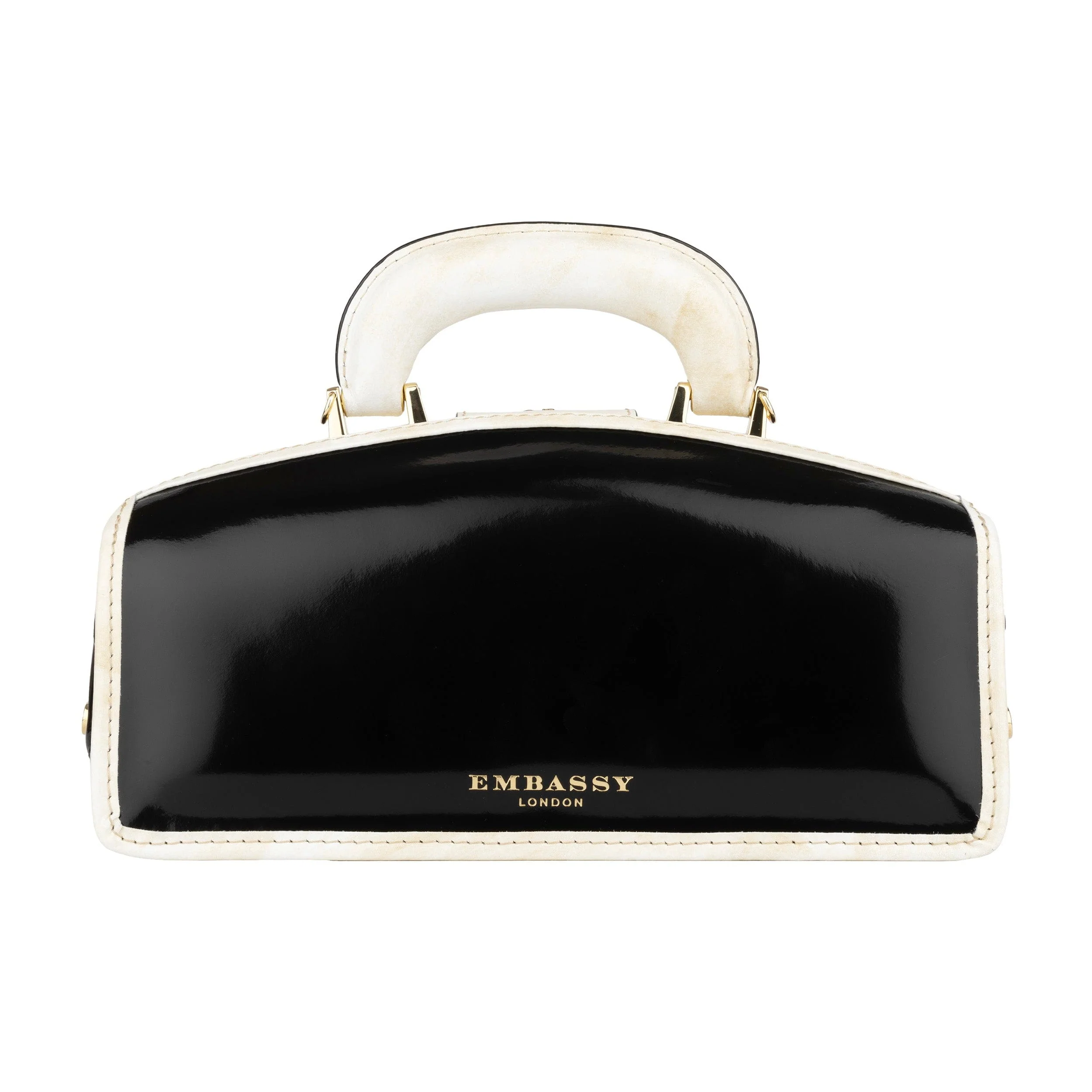 Gazelle - Black & Cream - Women’s patent leather top handle & crossbody bag - Image 3