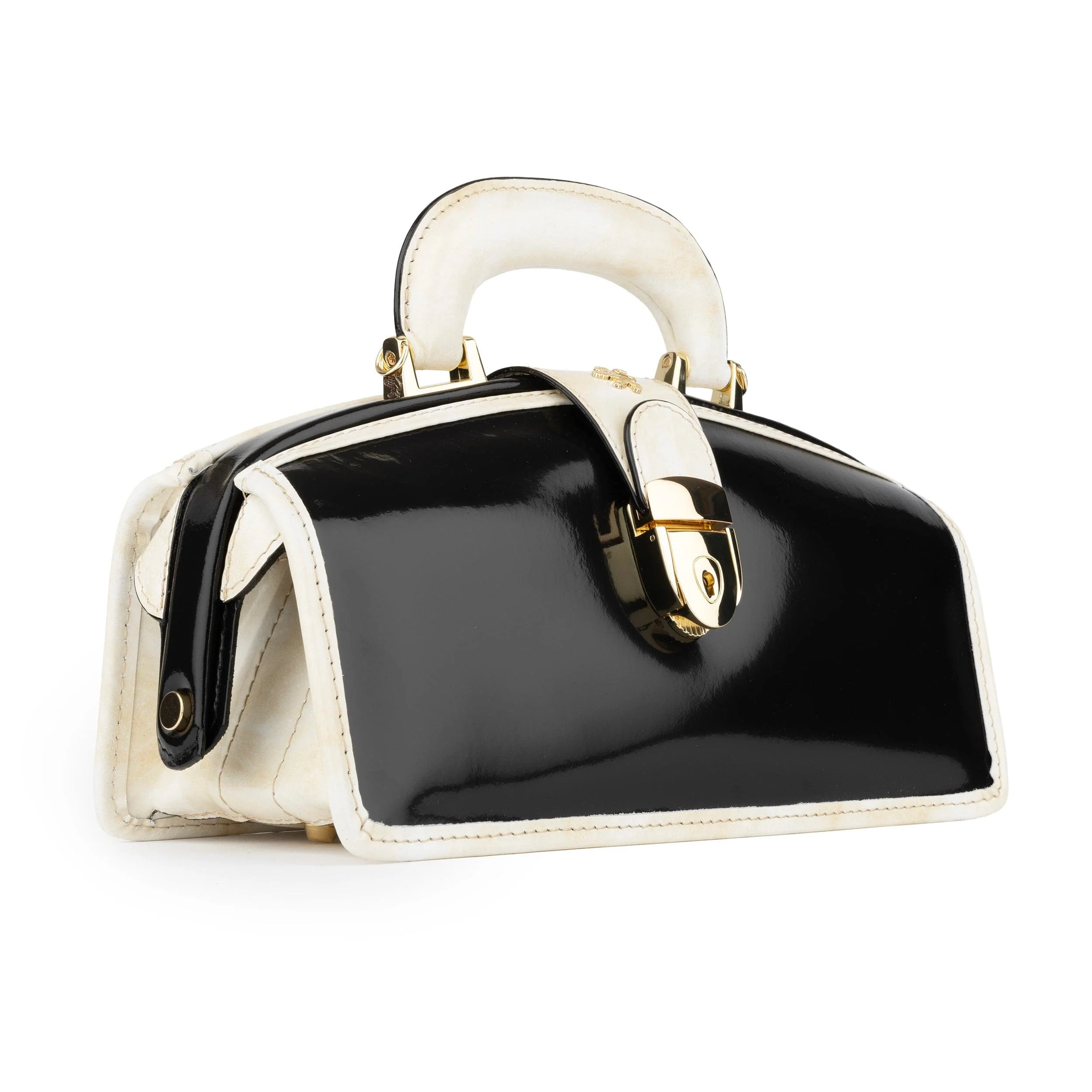 Gazelle - Black & Cream - Women’s patent leather top handle & crossbody bag - Image 4