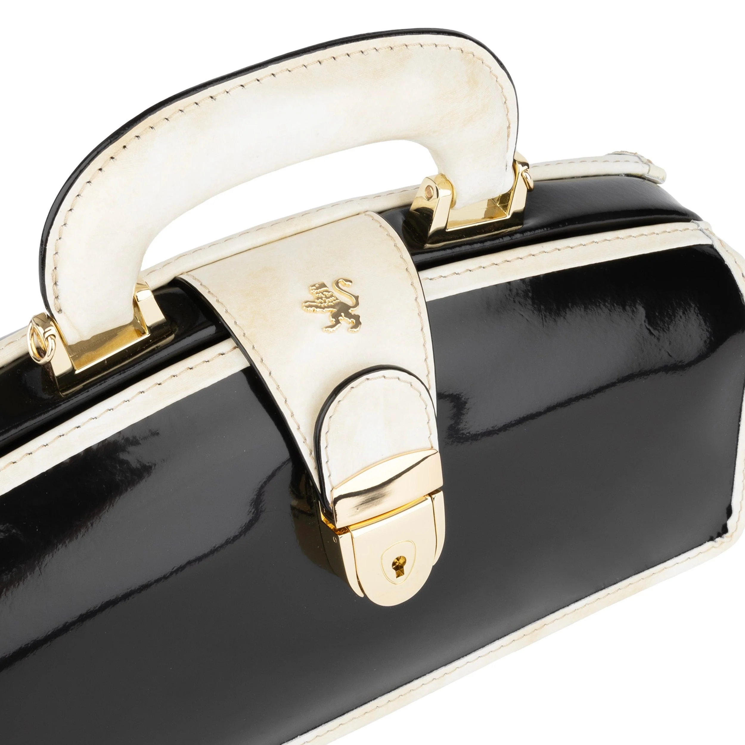 Gazelle - Black & Cream - Women’s patent leather top handle & crossbody bag - Image 5
