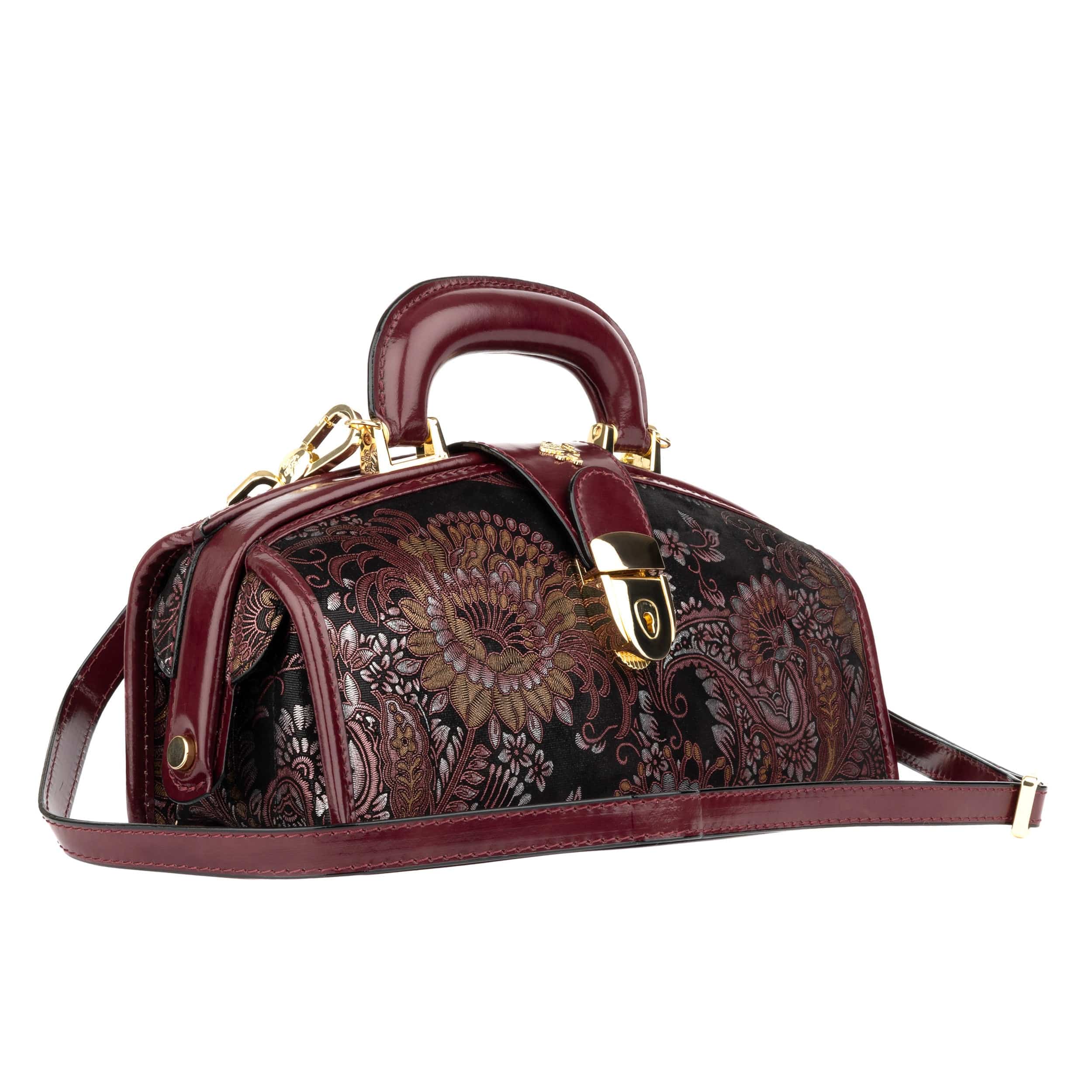 Gazelle - Floral & Burgundy - Women’s patent leather top handle & crossbody bag - Image 2