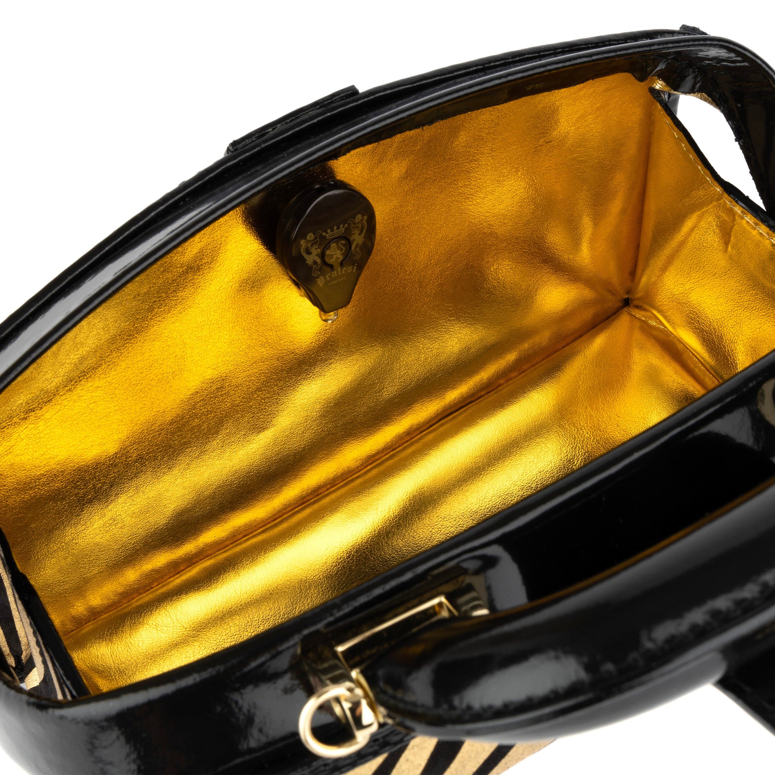 Gazelle Mini - Black & Gold Stripes - Women’s mini leather top handle & crossbody bag - Image 7