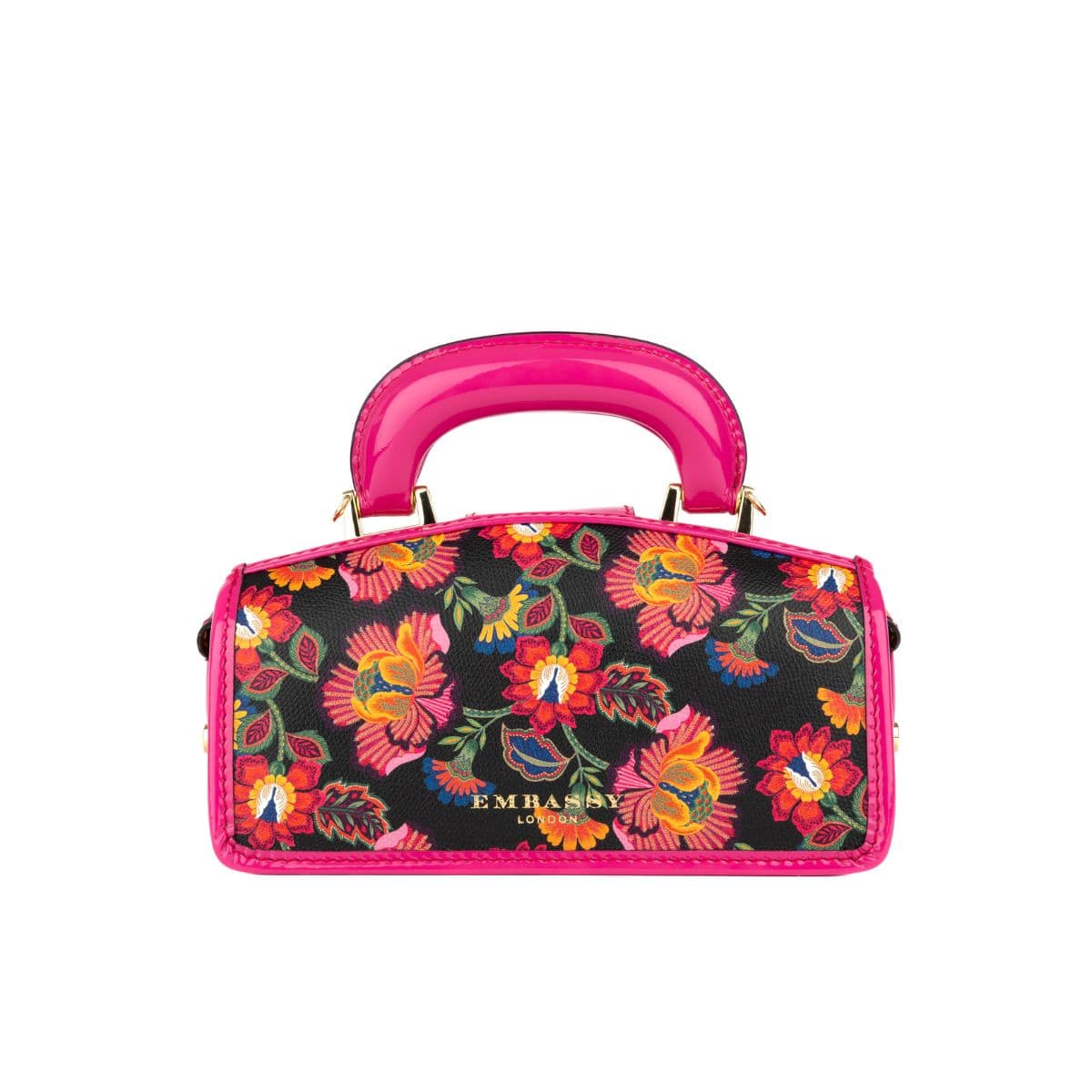 Gazelle Mini - Red Flowers - Women’s mini patent leather top handle & crossbody bag - Image 3