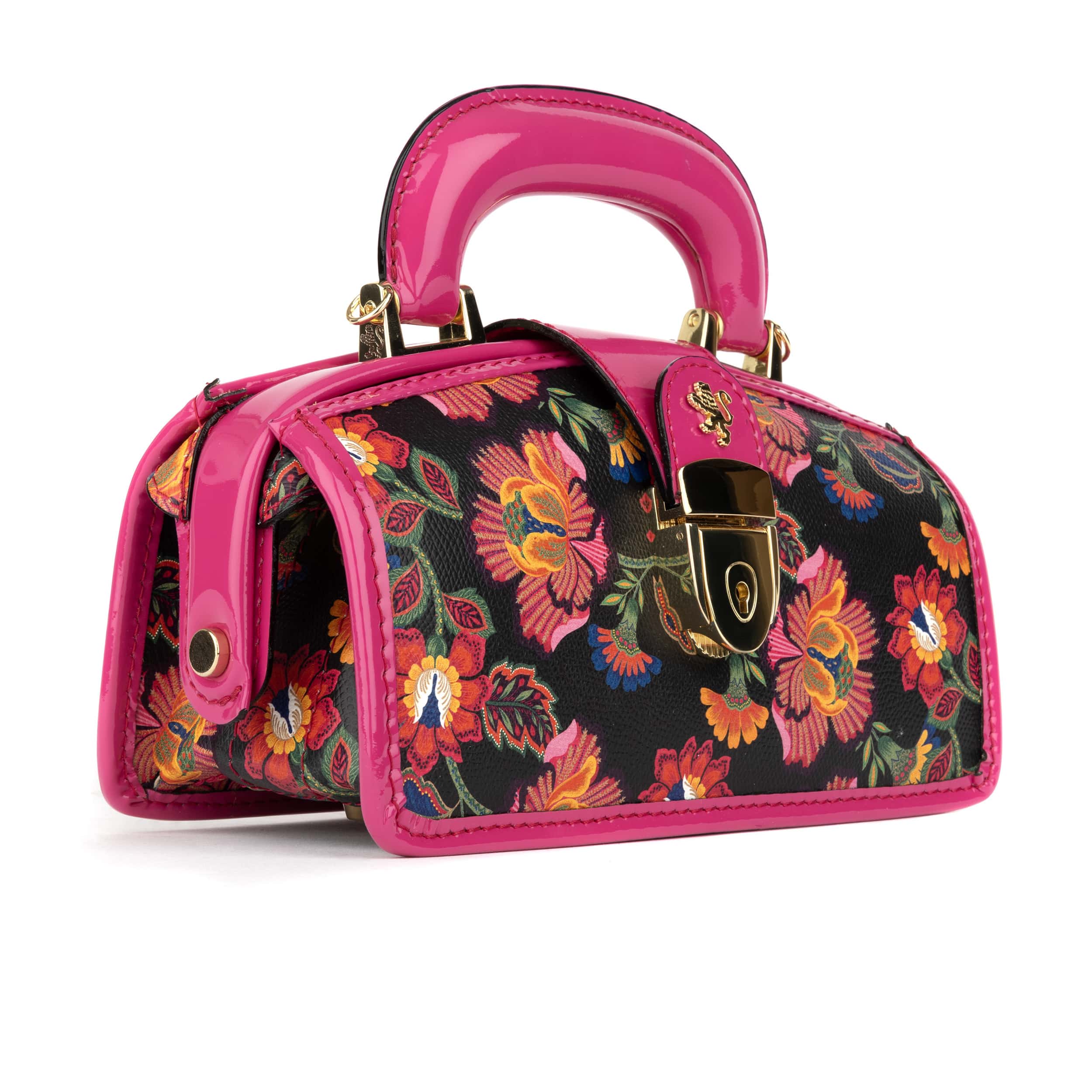 Gazelle Mini - Red Flowers - Women’s mini patent leather top handle & crossbody bag - Image 4