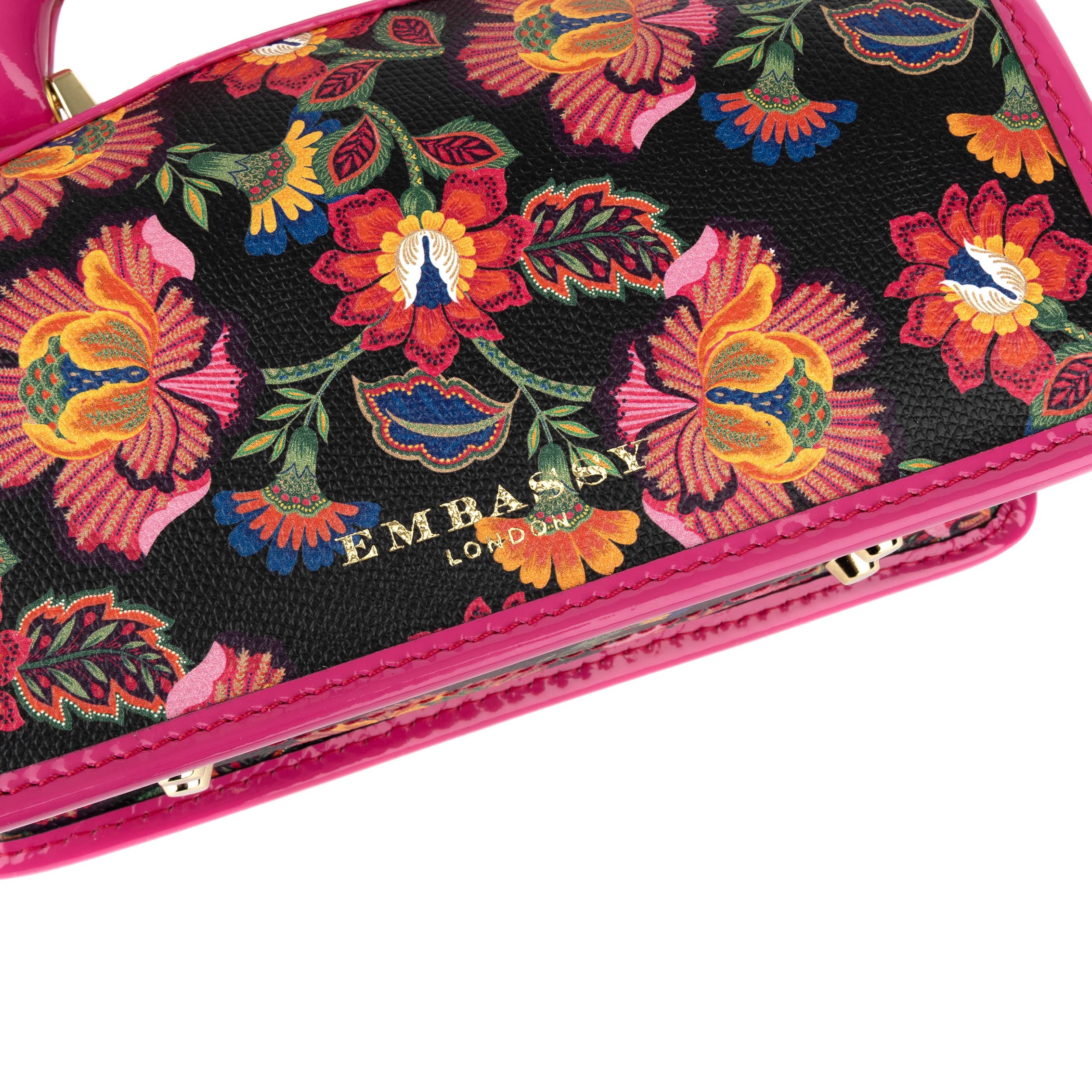 Gazelle Mini - Red Flowers - Women’s mini patent leather top handle & crossbody bag - Image 5