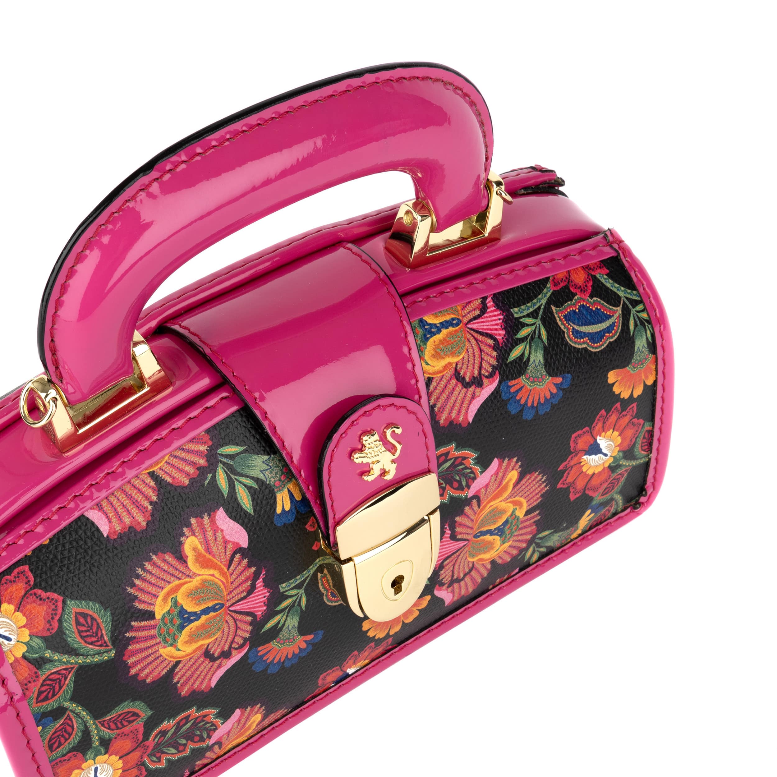 Gazelle Mini - Red Flowers - Women’s mini patent leather top handle & crossbody bag - Image 6