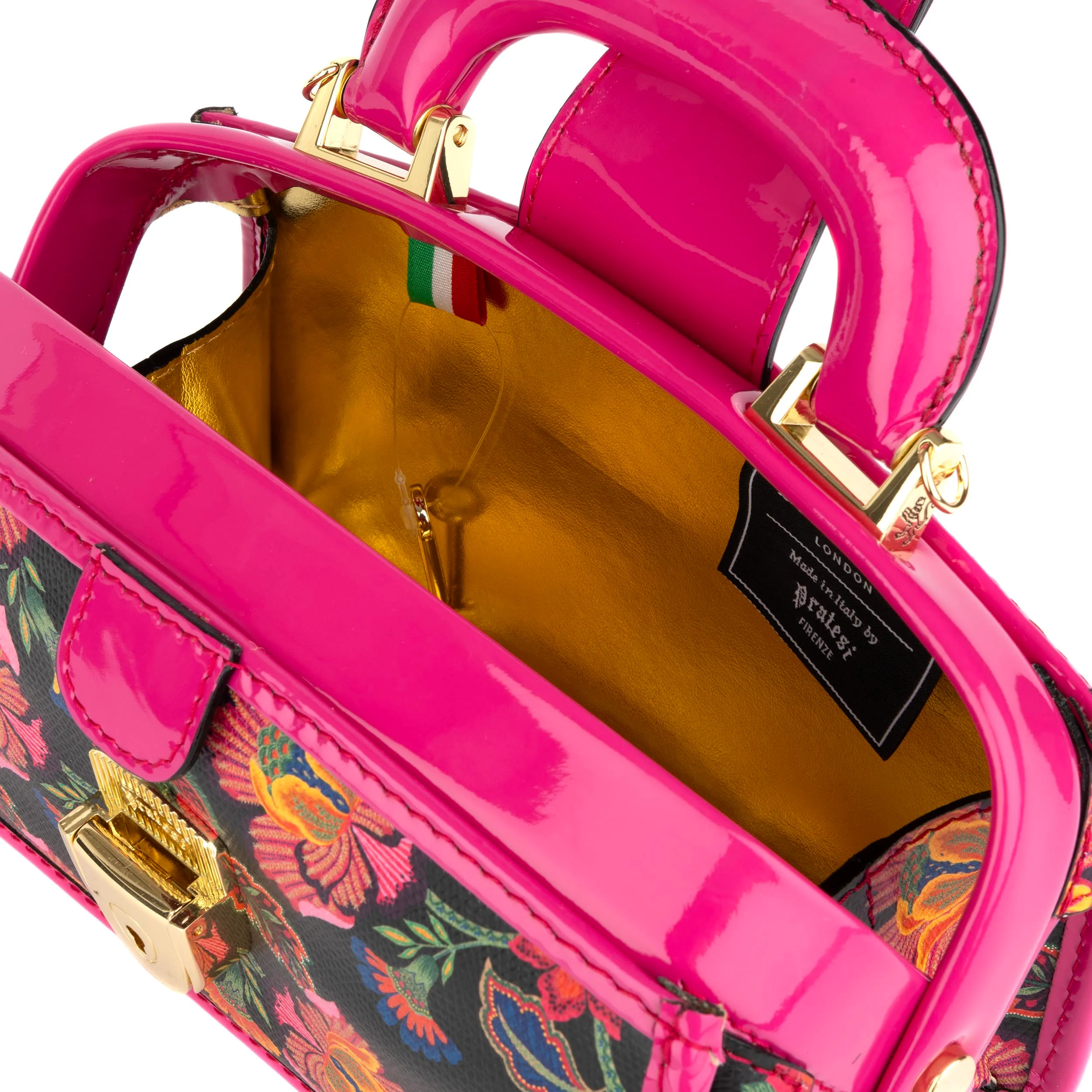 Gazelle Mini - Red Flowers - Women’s mini patent leather top handle & crossbody bag - Image 7