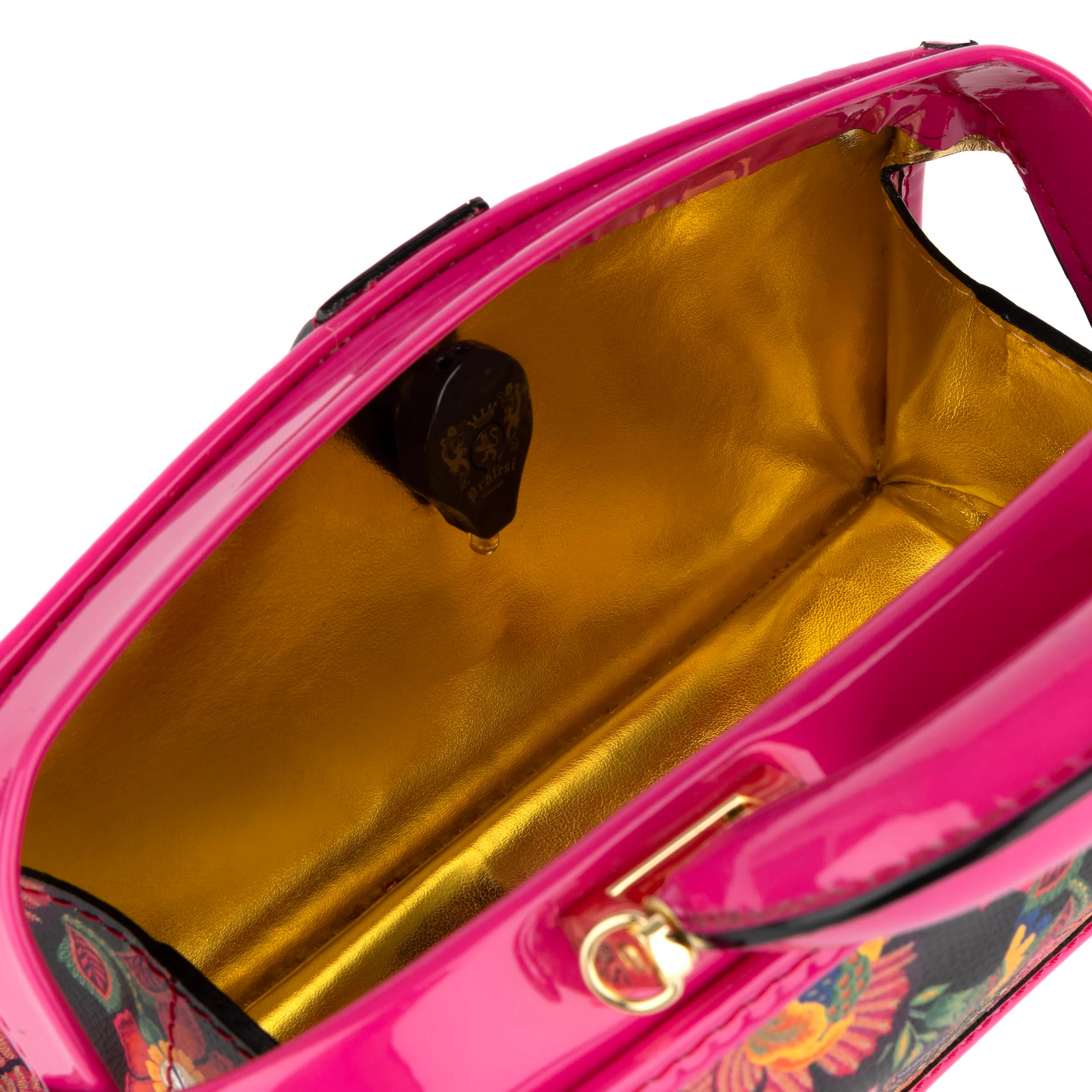 Gazelle Mini - Red Flowers - Women’s mini patent leather top handle & crossbody bag - Image 8