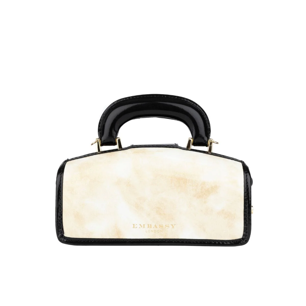 Gazelle Mini - White & Black - Women’s mini patent leather top handle & crossbody bag - Image 3