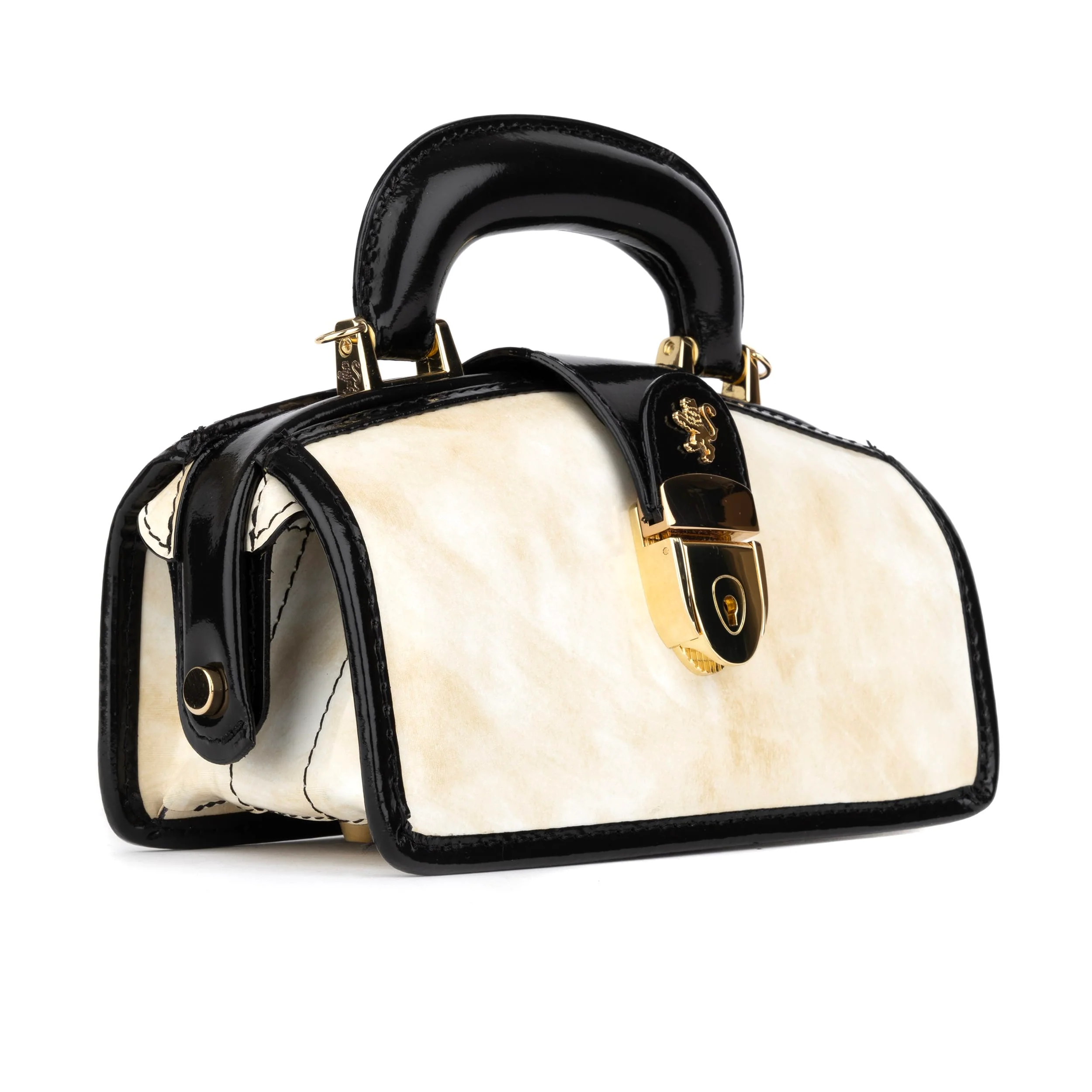 Gazelle Mini - White & Black - Women’s mini patent leather top handle & crossbody bag - Image 4