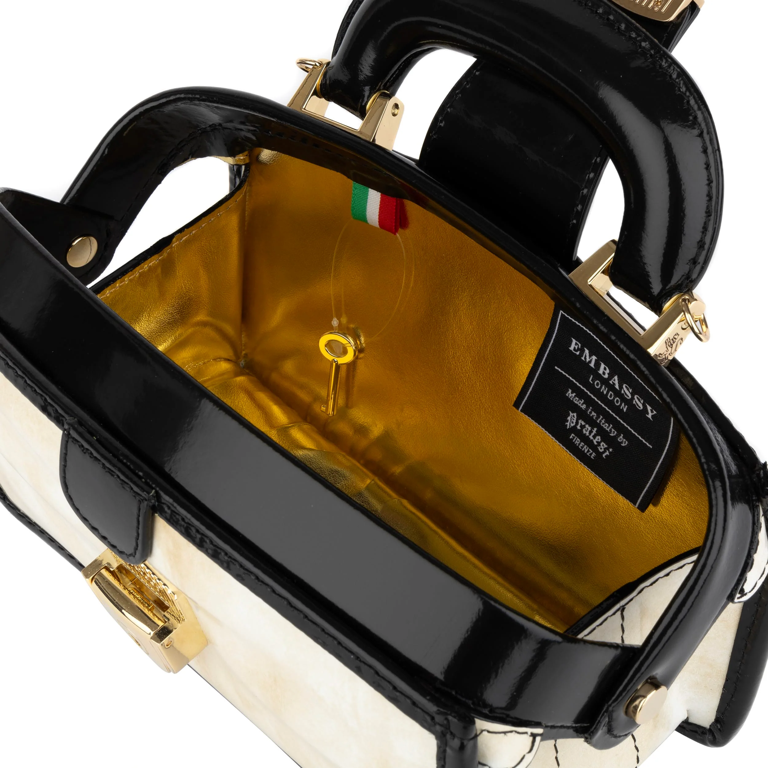 Gazelle Mini - White & Black - Women’s mini patent leather top handle & crossbody bag - Image 6
