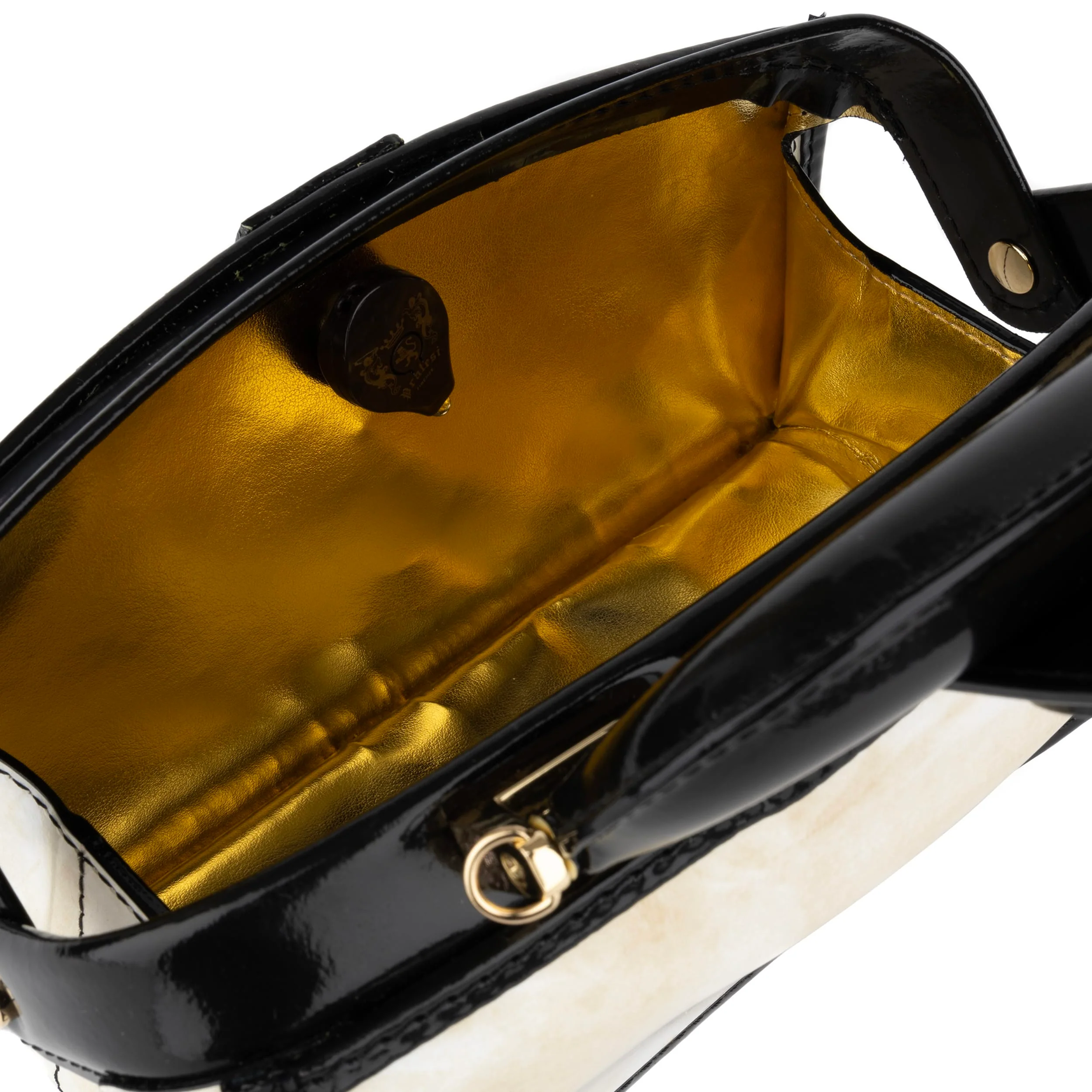 Gazelle Mini - White & Black - Women’s mini patent leather top handle & crossbody bag - Image 7