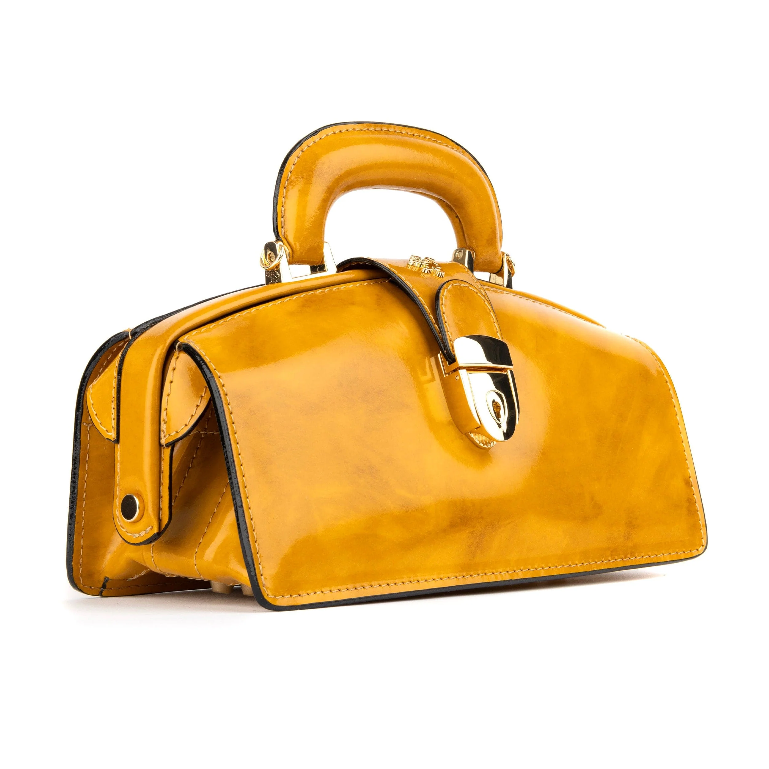 Gazelle - Mustard - Women's patent bowling bag with handle and strap - Image 2