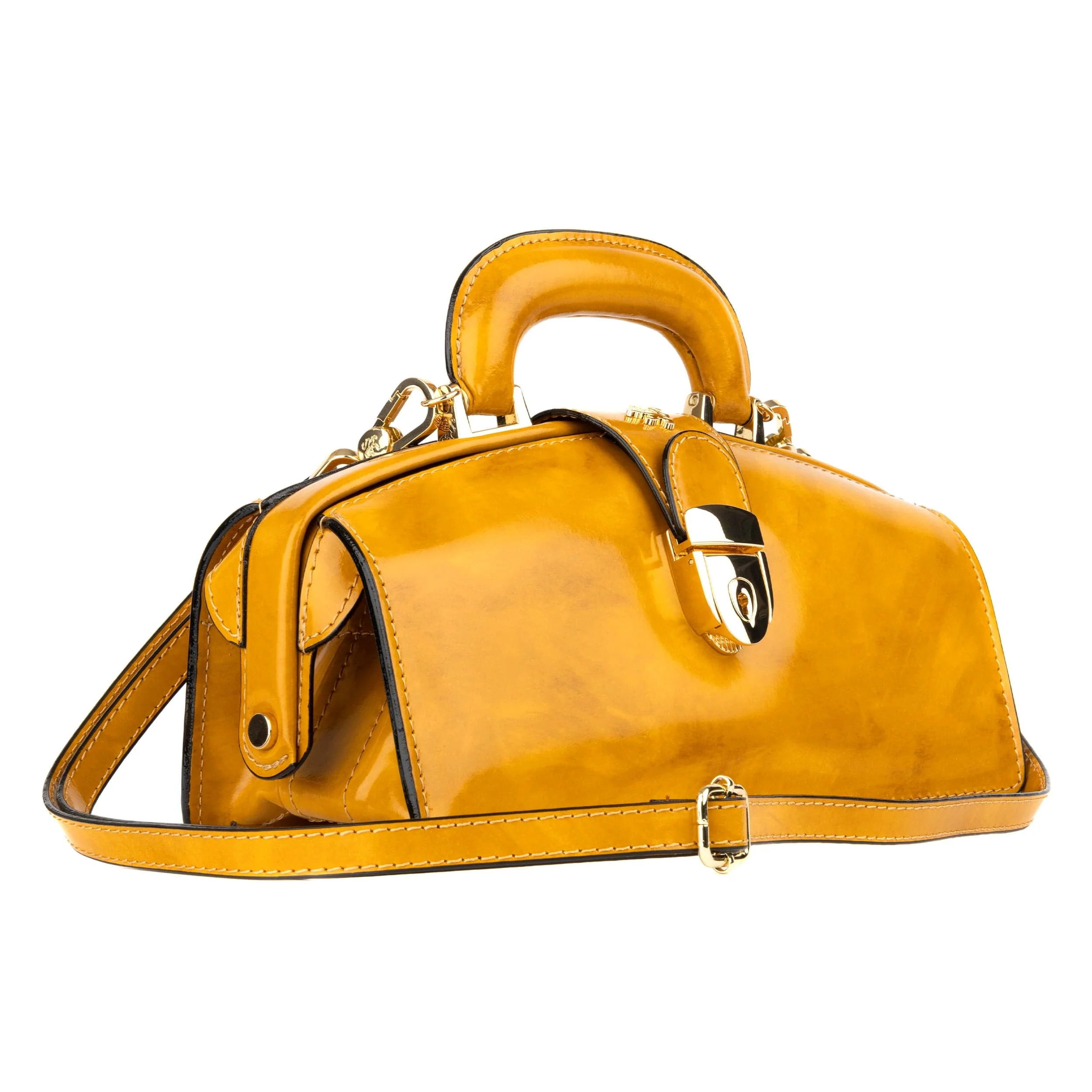 Gazelle - Mustard - Women's patent bowling bag with handle and strap - Image 4