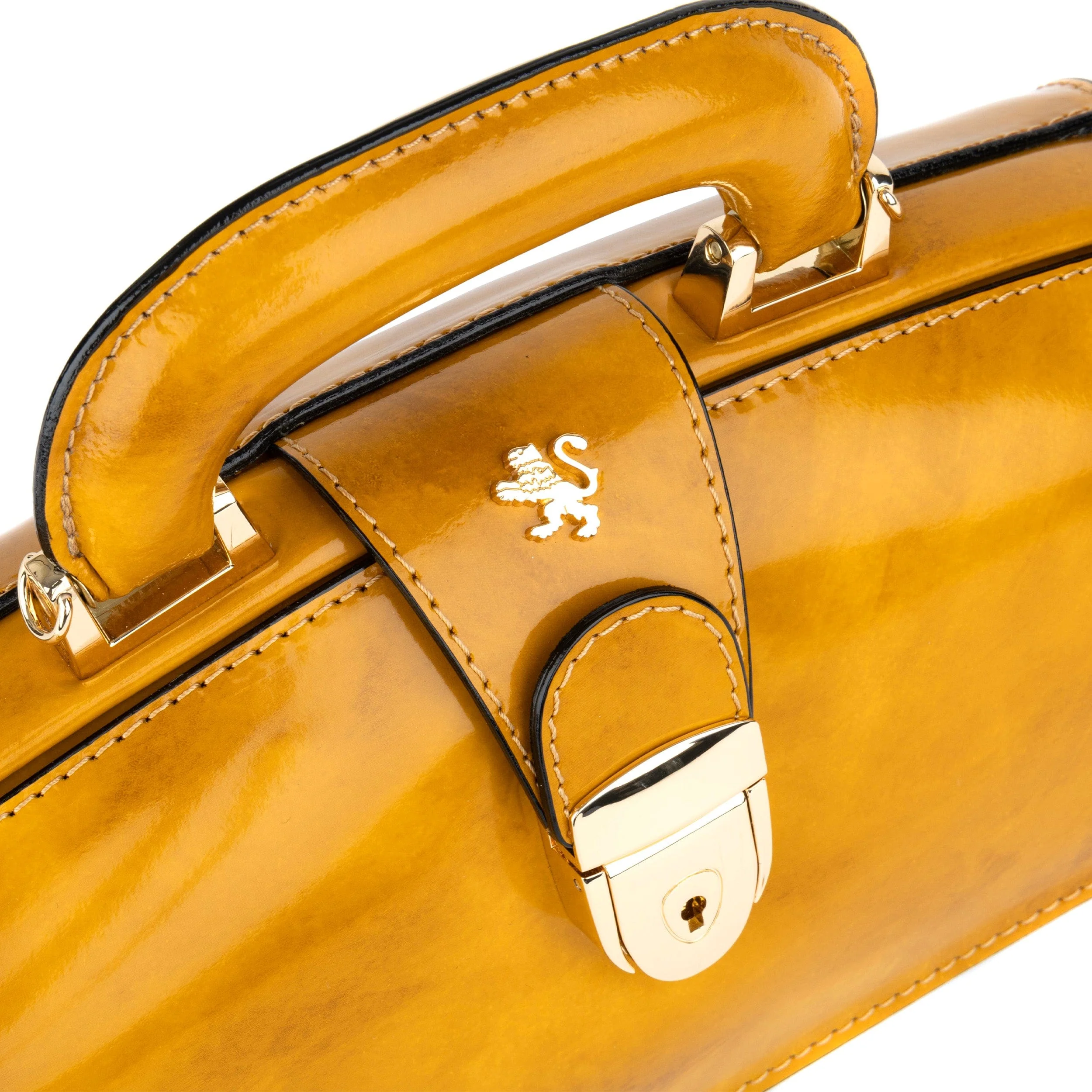 Gazelle - Mustard - Women's patent bowling bag with handle and strap - Image 5