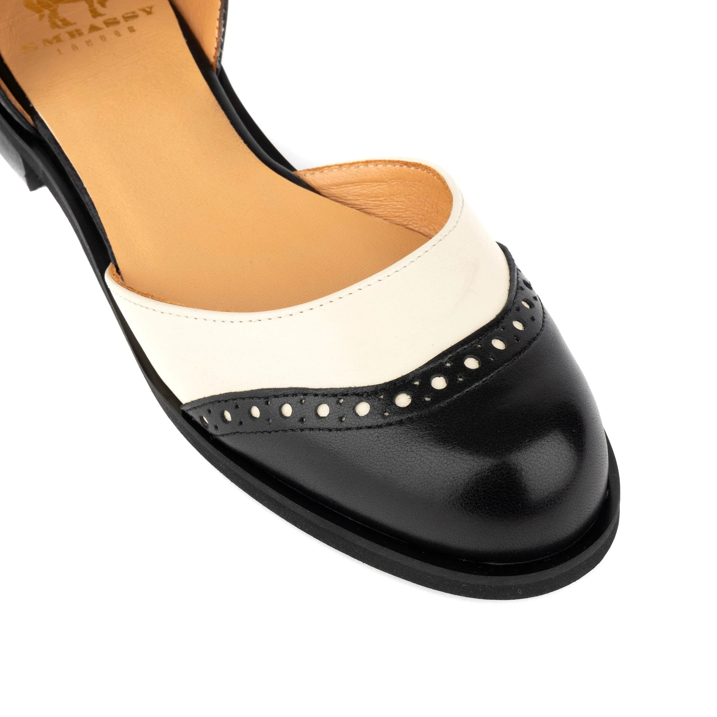 Gigot - Black & Cream - Women's closed heel round toe leather flat sandal - Image 8