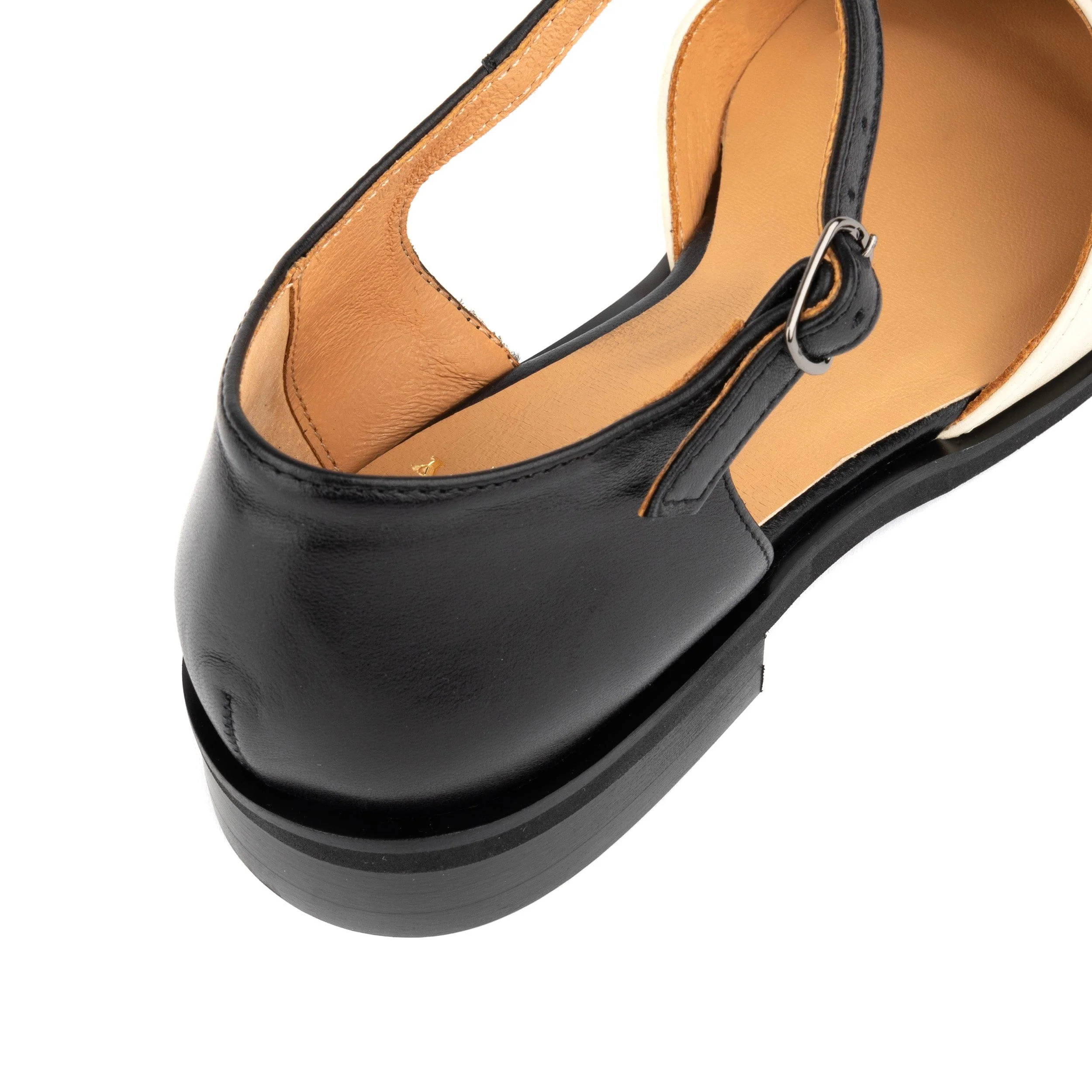 Gigot - Black & Cream - Women's closed heel round toe leather flat sandal - Image 9