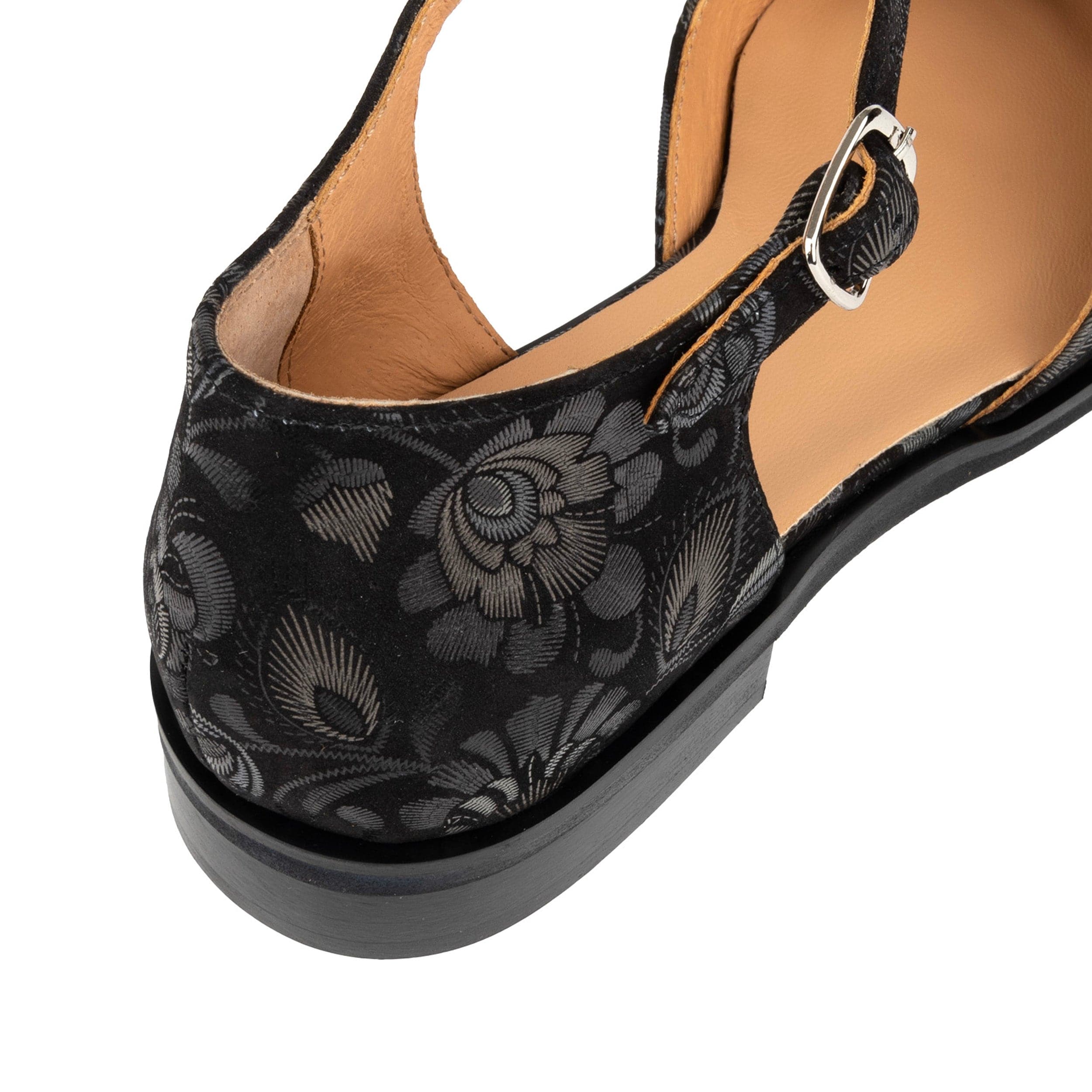 Gigot - Black Emboss - Women's Closed Heel Round-Toe Leather Flat Sandal - Image 8
