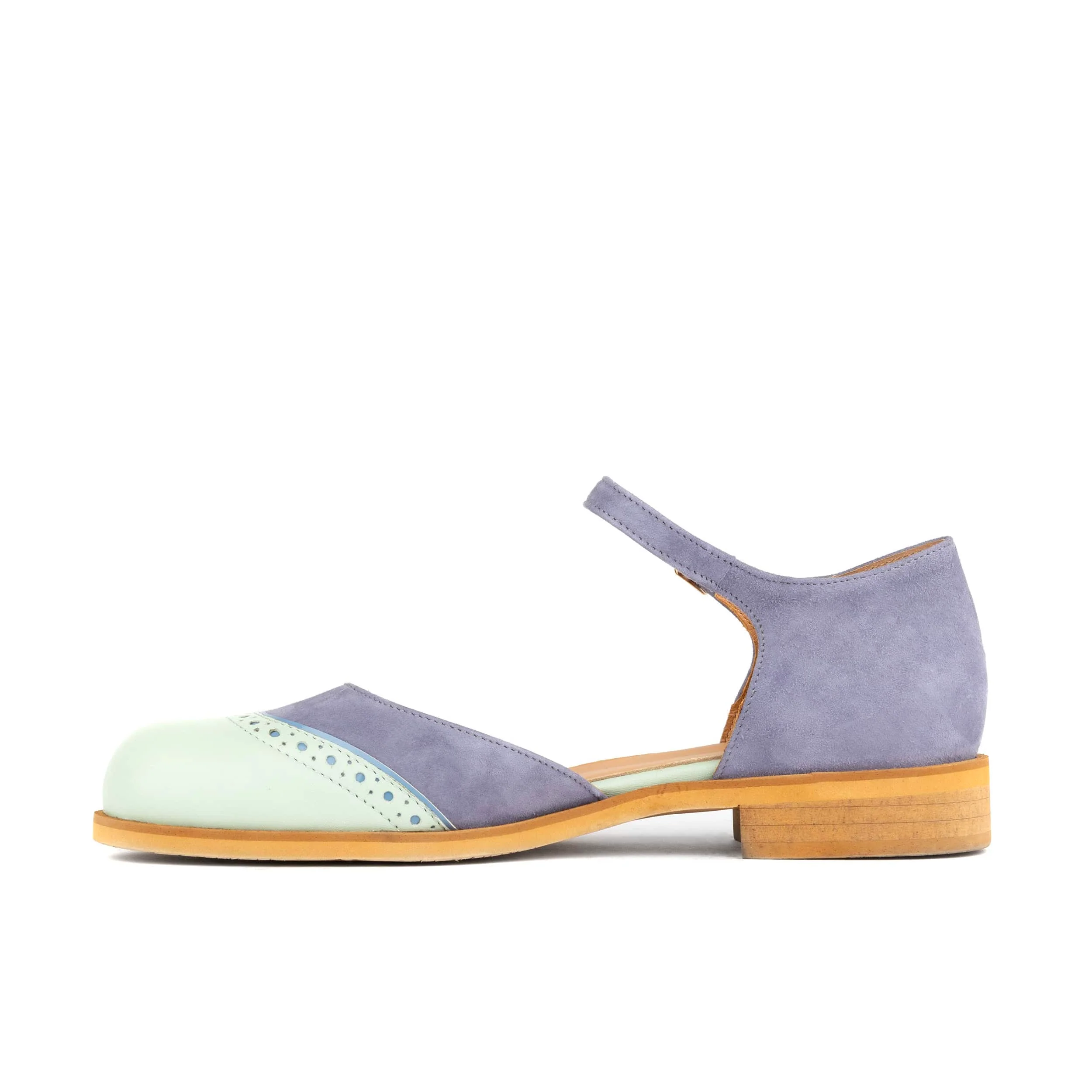 Gigot - Blue & Mint - Women's Closed Heel Round-Toe Leather Flat Sandal - Image 4