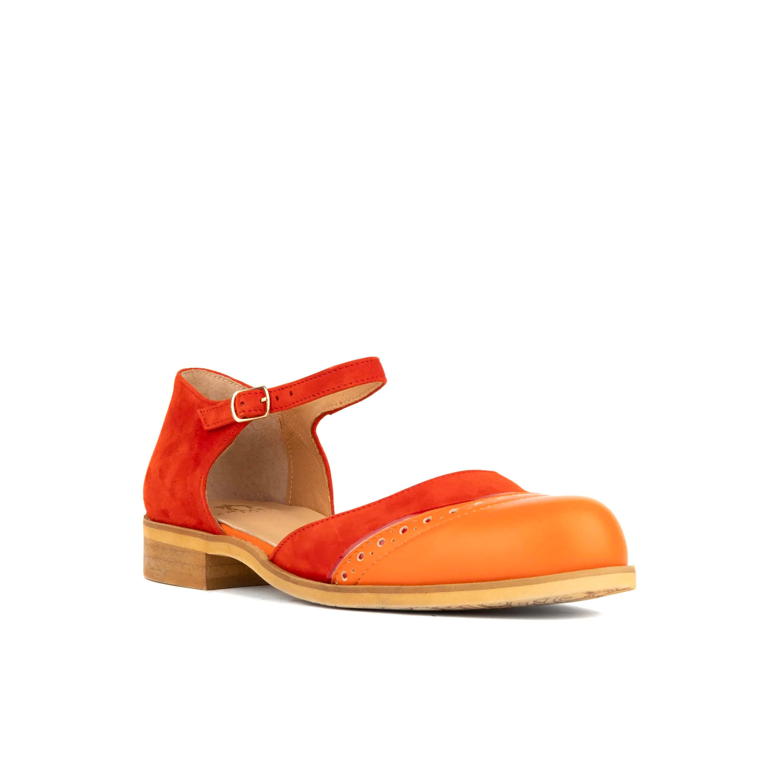 Gigot - Red Multi - Women's closed heel round toe leather flat sandal - Image 2
