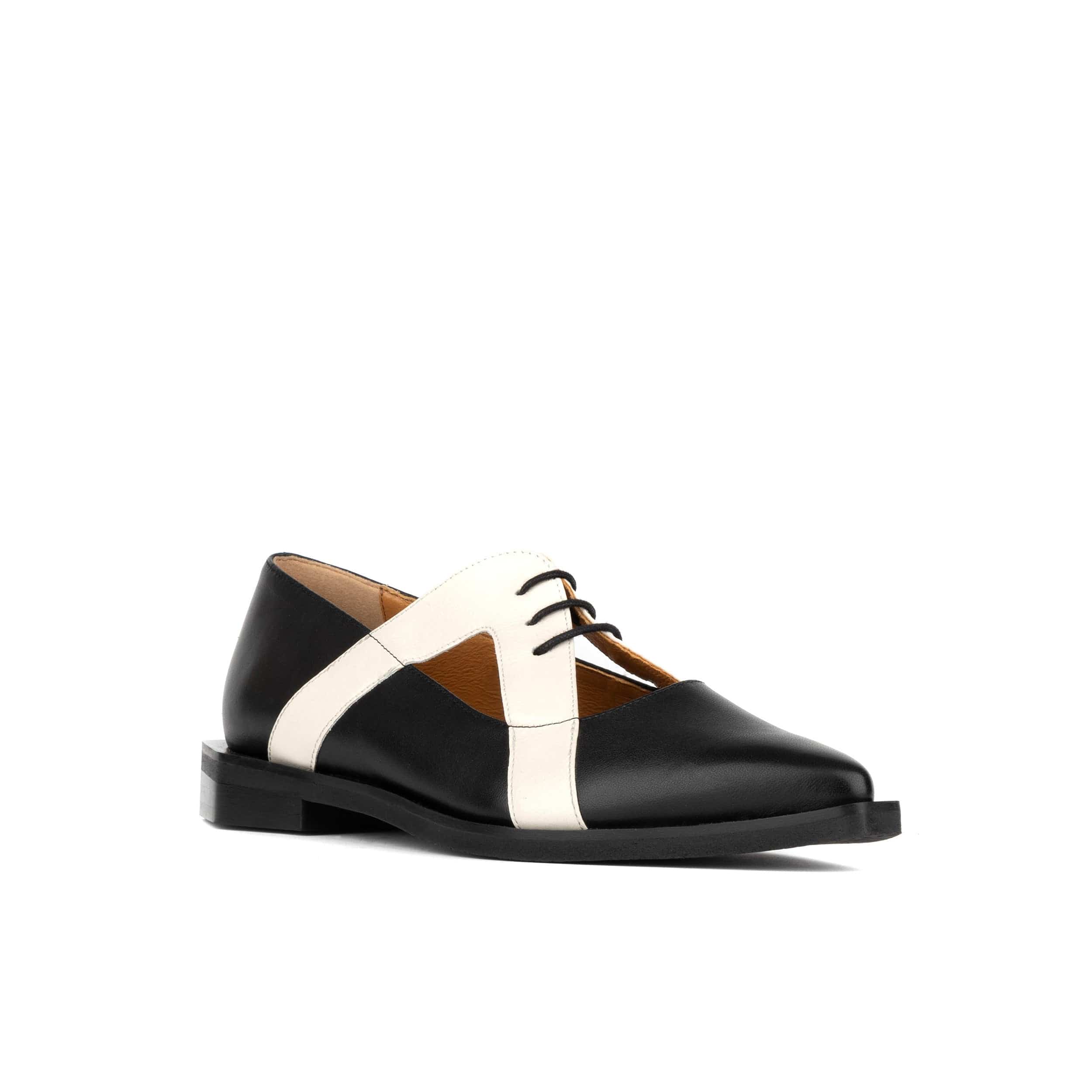 Harlowe - Black & Cream - Women's cutout leather lace up shoe - Image 3