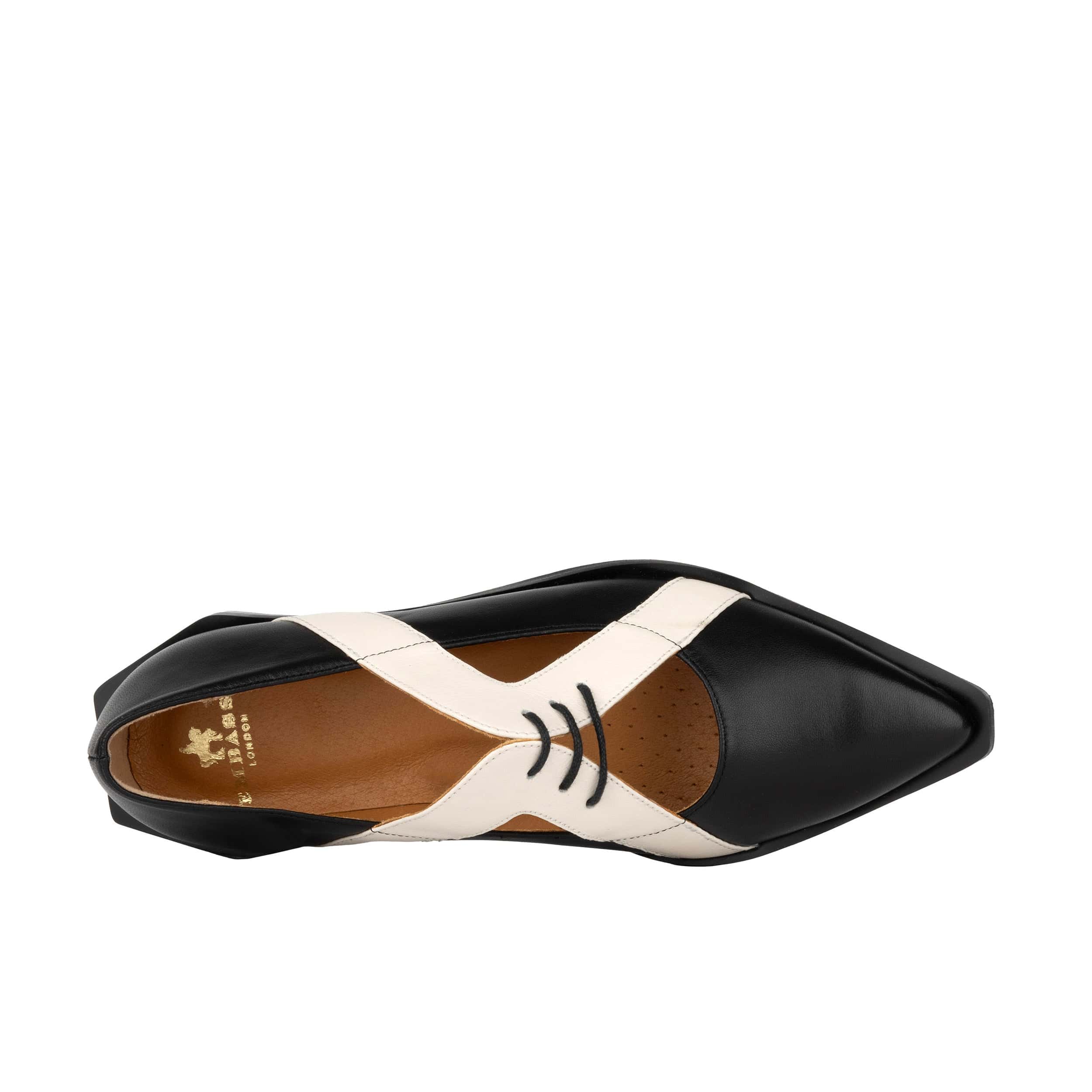 Harlowe - Black & Cream - Women's cutout leather lace up shoe - Image 7