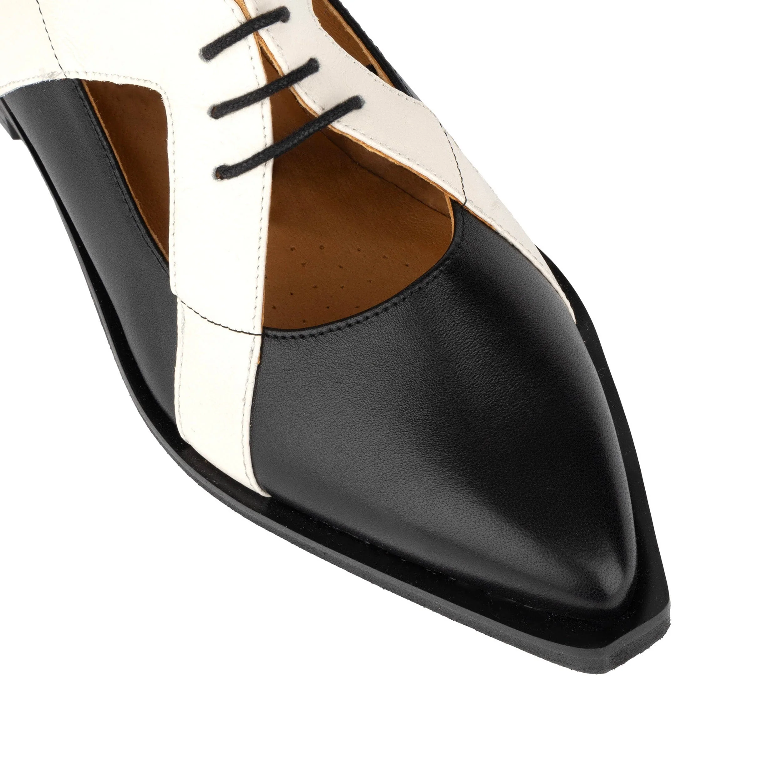 Harlowe - Black & Cream - Women's cutout leather lace up shoe - Image 8