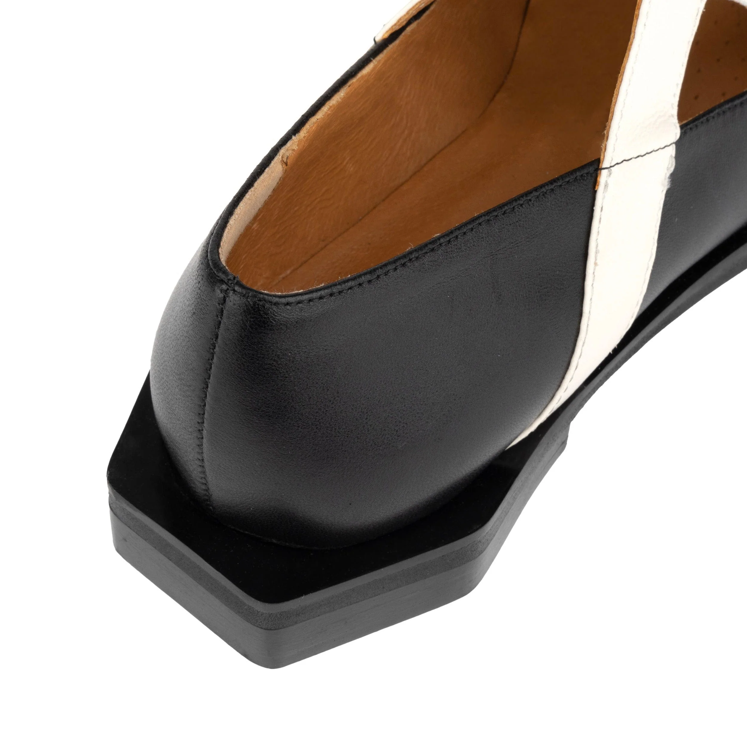 Harlowe - Black & Cream - Women's cutout leather lace up shoe - Image 9