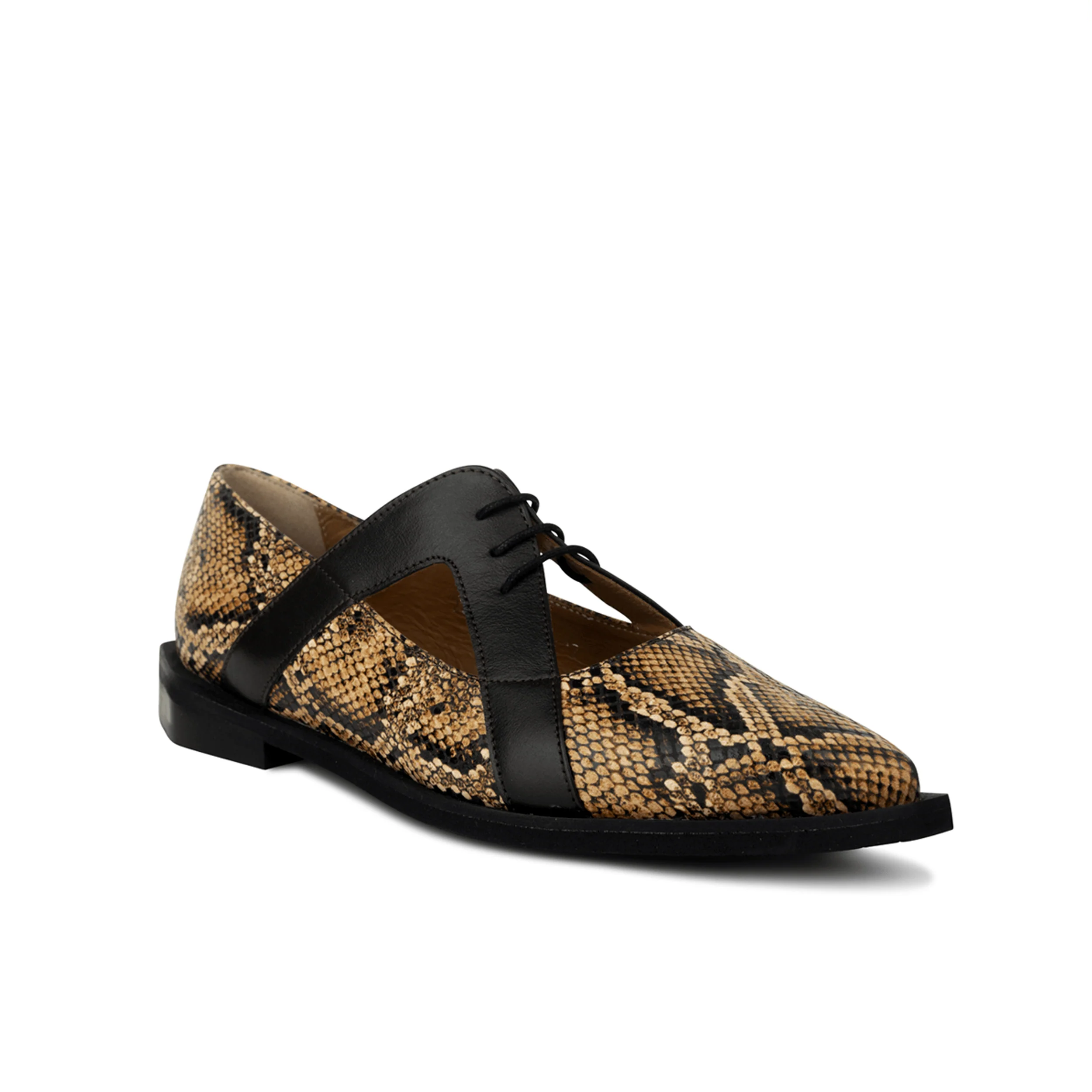 Harlowe - Brown Snake - Women's cutout leather lace up shoe - Image 3