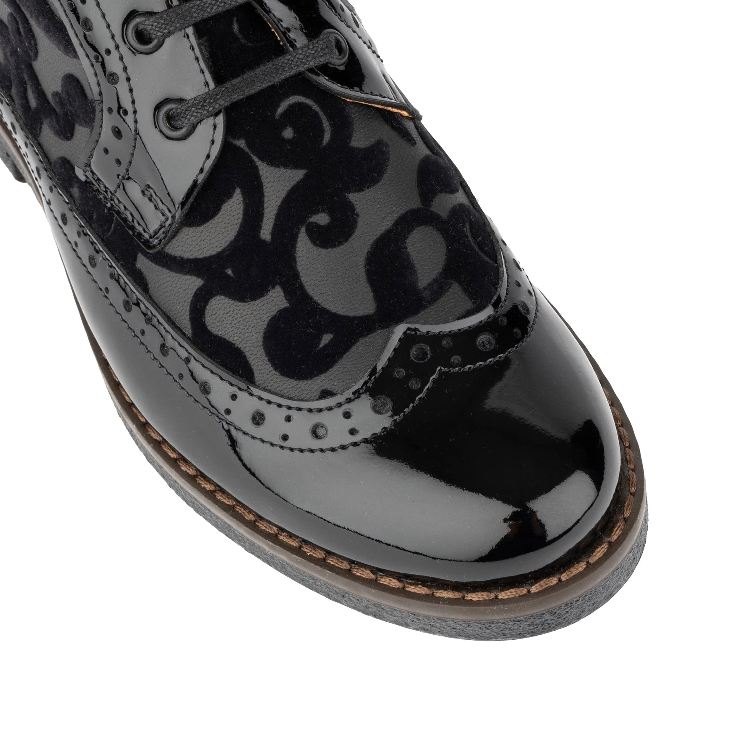 Hatter - Black Floral - Women's zip up and lace up ankle boot with brogue styling - Image 8