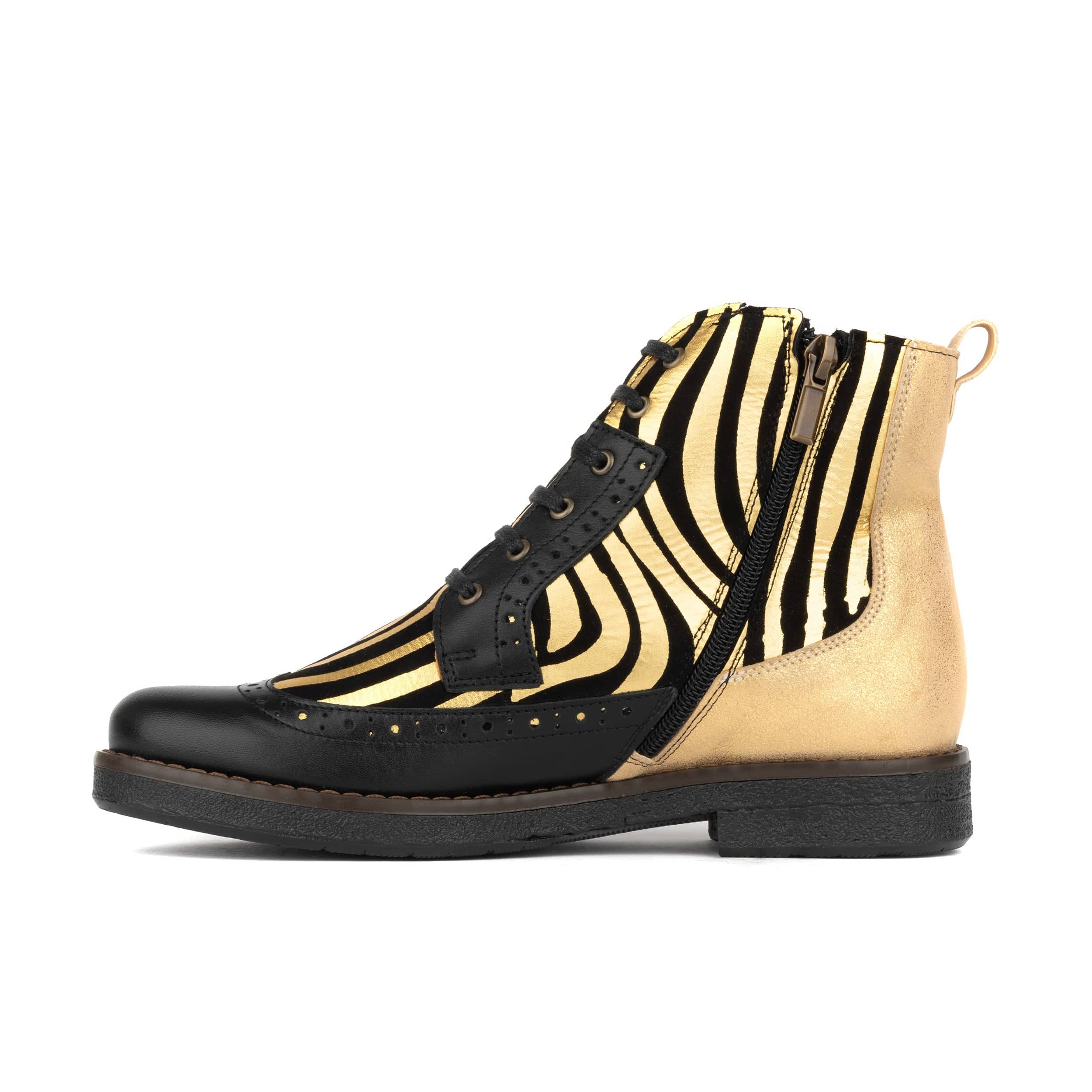 Hatter - Black & Gold Stripes - Women's Leather Ankle Lace-up Boot with gold foil zebra stripes - Image 3
