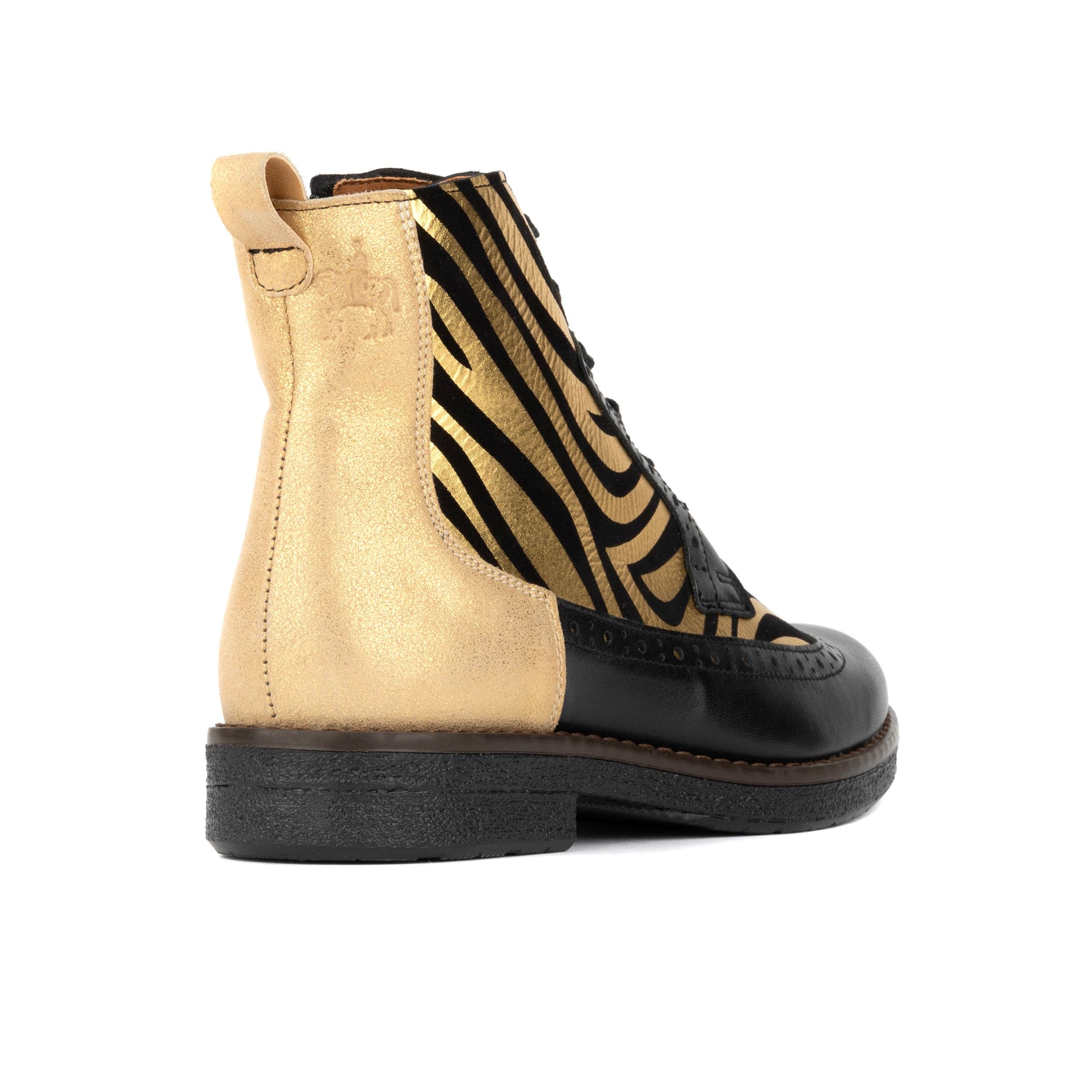 Hatter - Black & Gold Stripes - Women's Leather Ankle Lace-up Boot with gold foil zebra stripes - Image 4