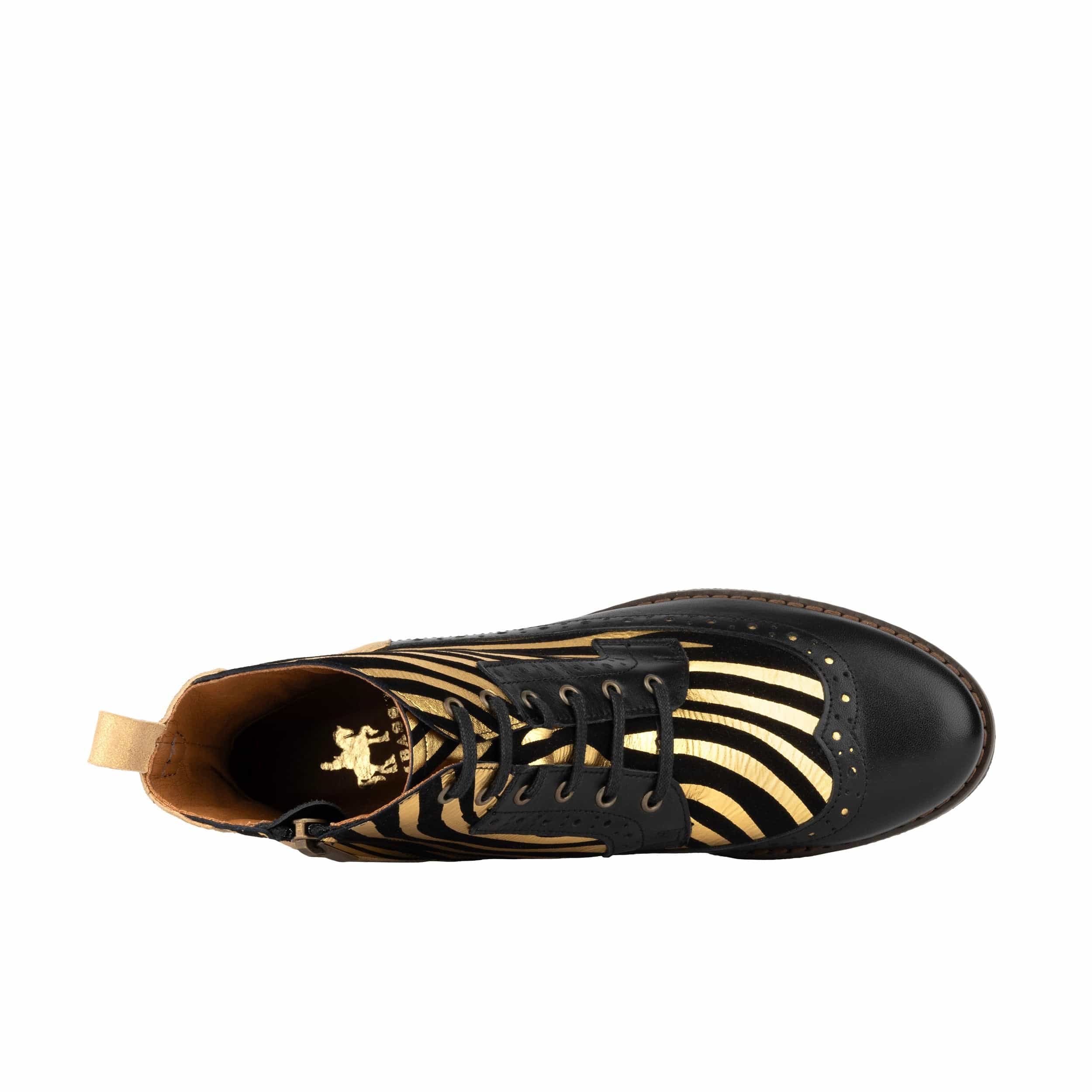 Hatter - Black & Gold Stripes - Women's Leather Ankle Lace-up Boot with gold foil zebra stripes - Image 6