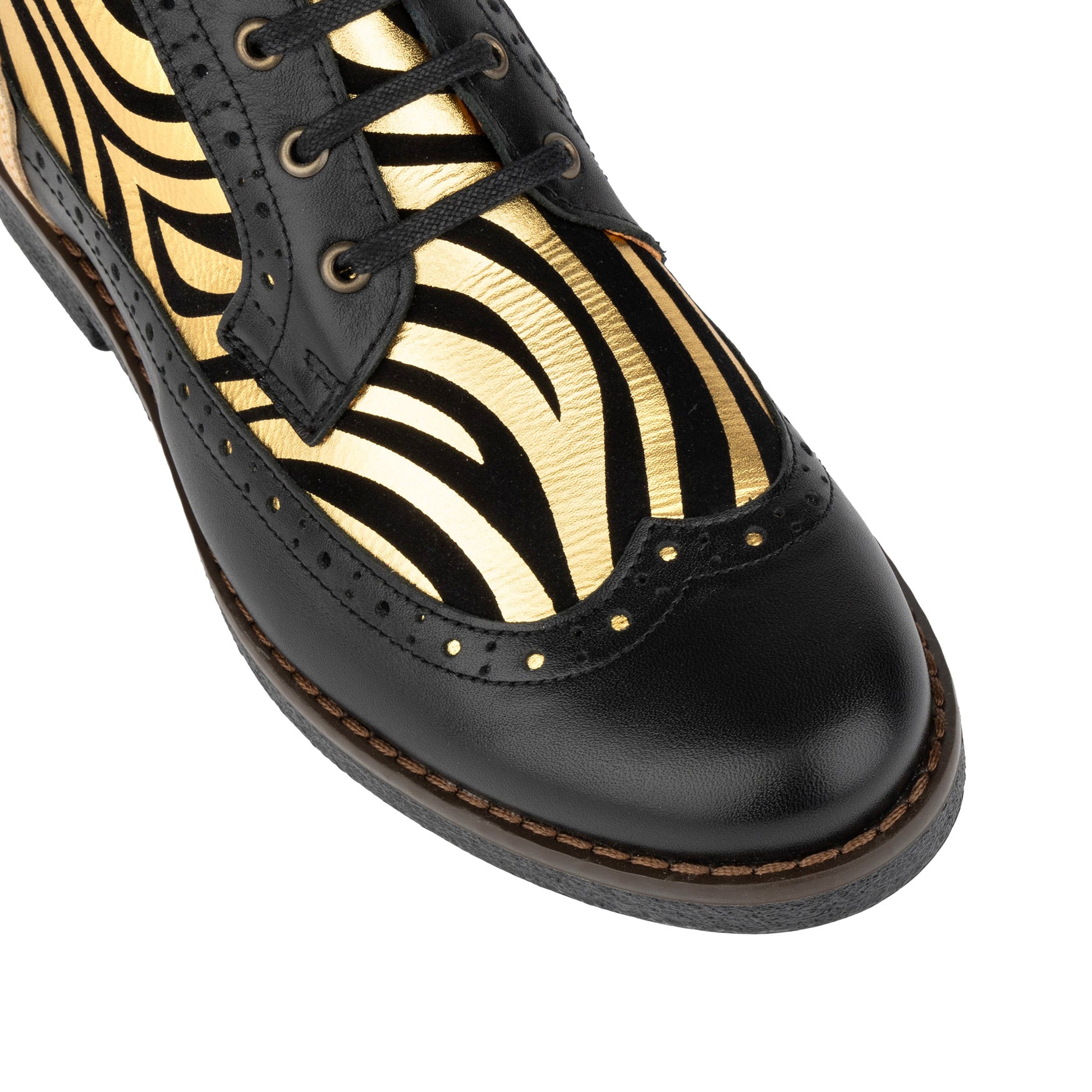 Hatter - Black & Gold Stripes - Women's Leather Ankle Lace-up Boot with gold foil zebra stripes - Image 7