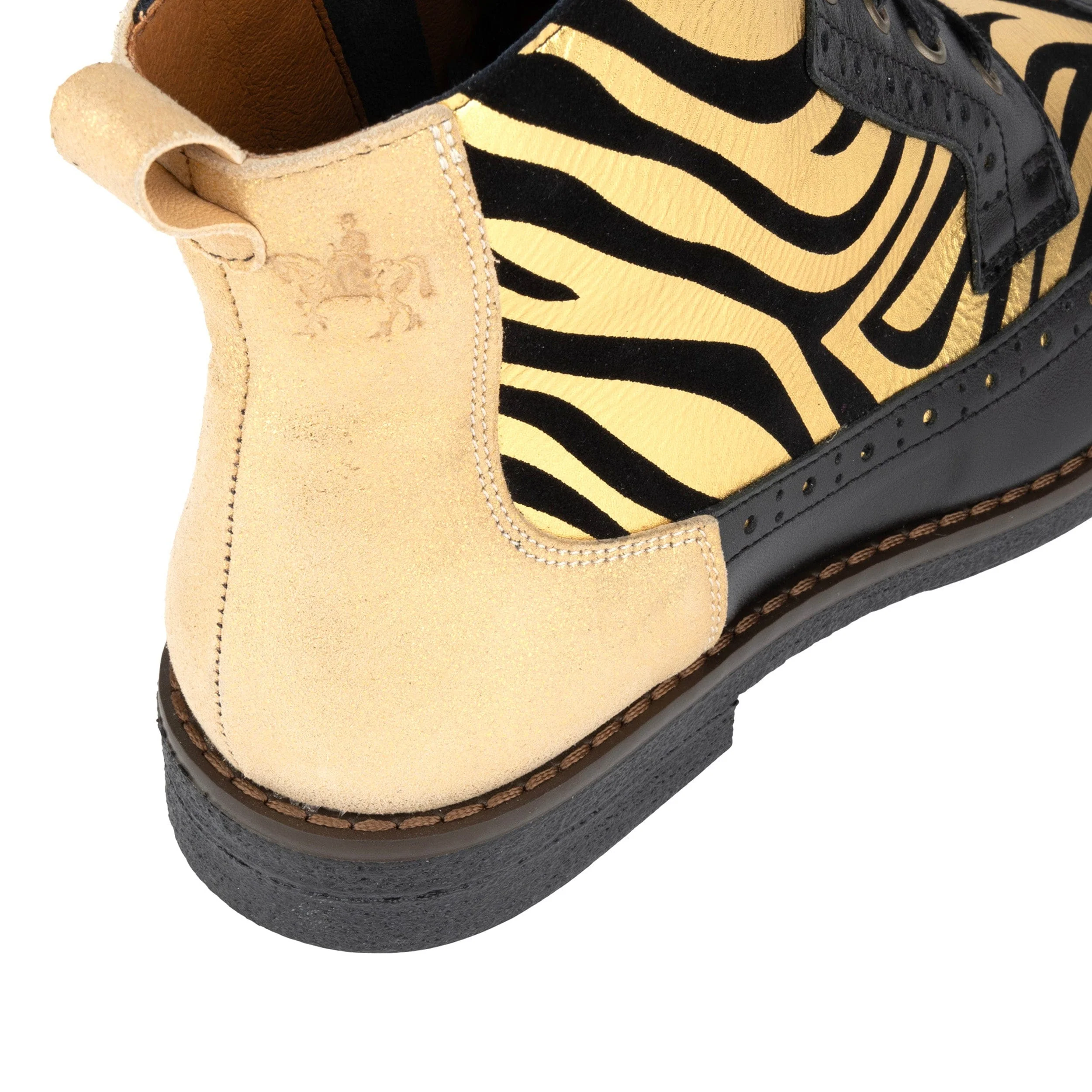 Hatter - Black & Gold Stripes - Women's Leather Ankle Lace-up Boot with gold foil zebra stripes - Image 8