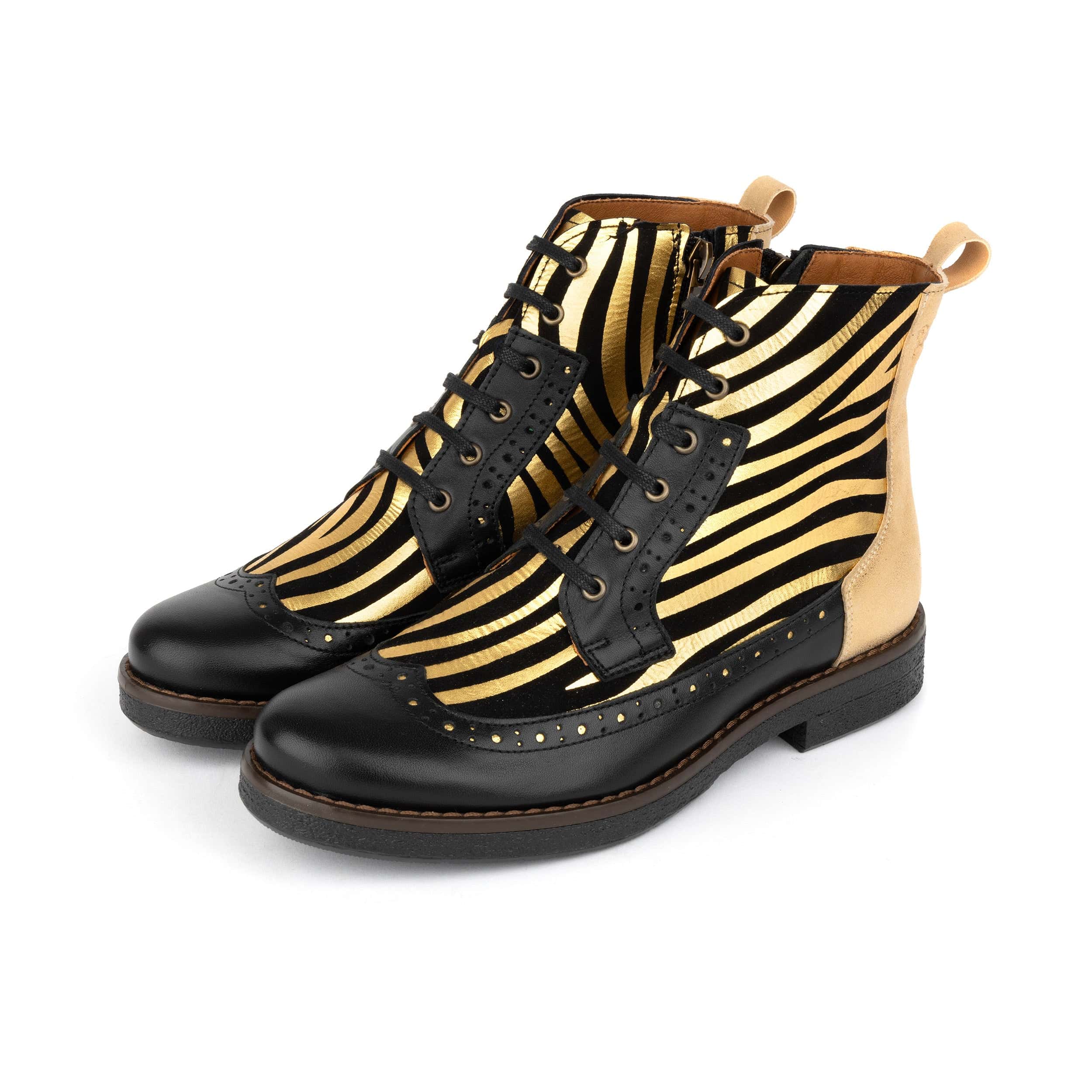 Hatter - Black & Gold Stripes - Women's Leather Ankle Lace-up Boot with gold foil zebra stripes - Image 9