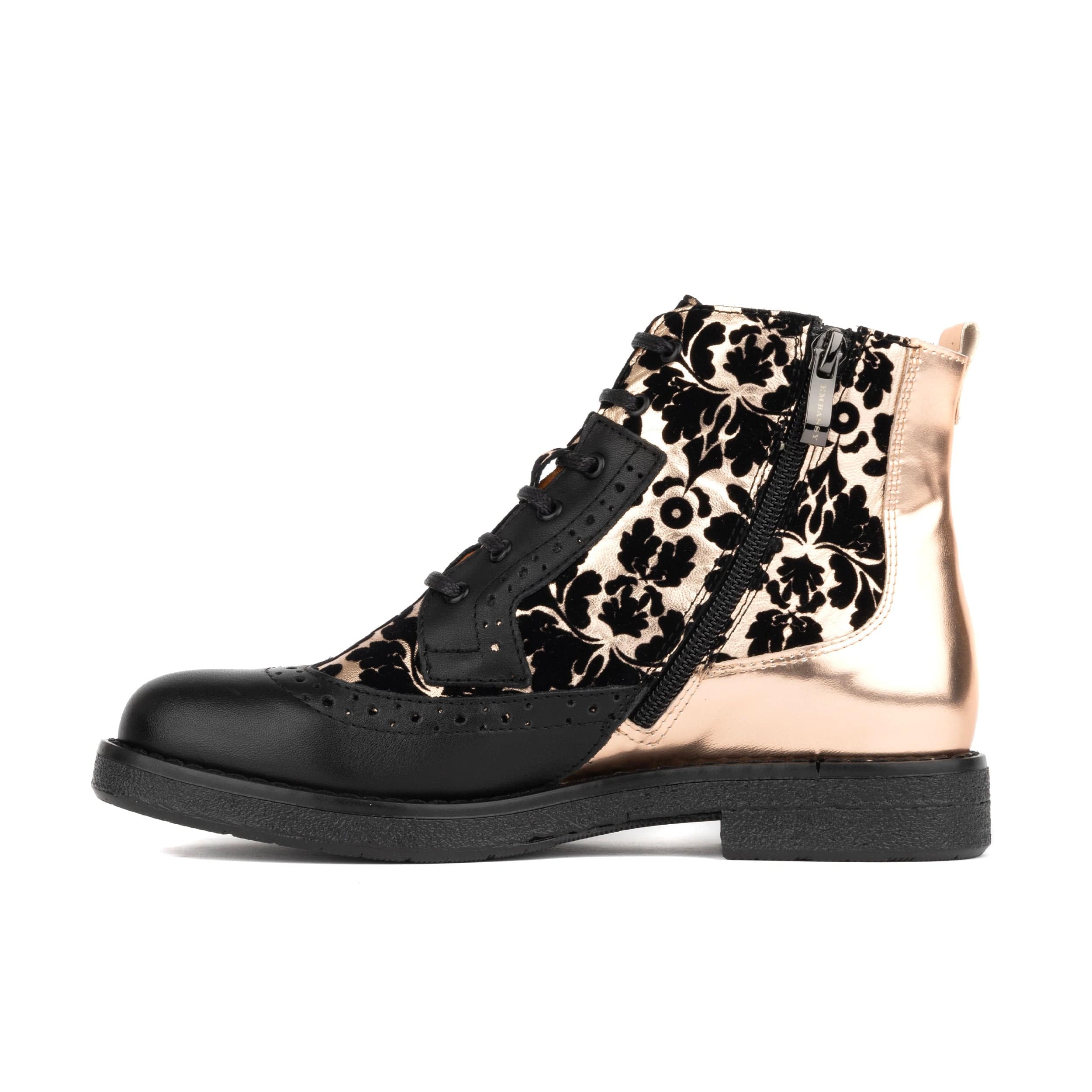 Hatter - Black Rose Gold - Women's Italian leather higher ankle boot with rubber sole - Image 3