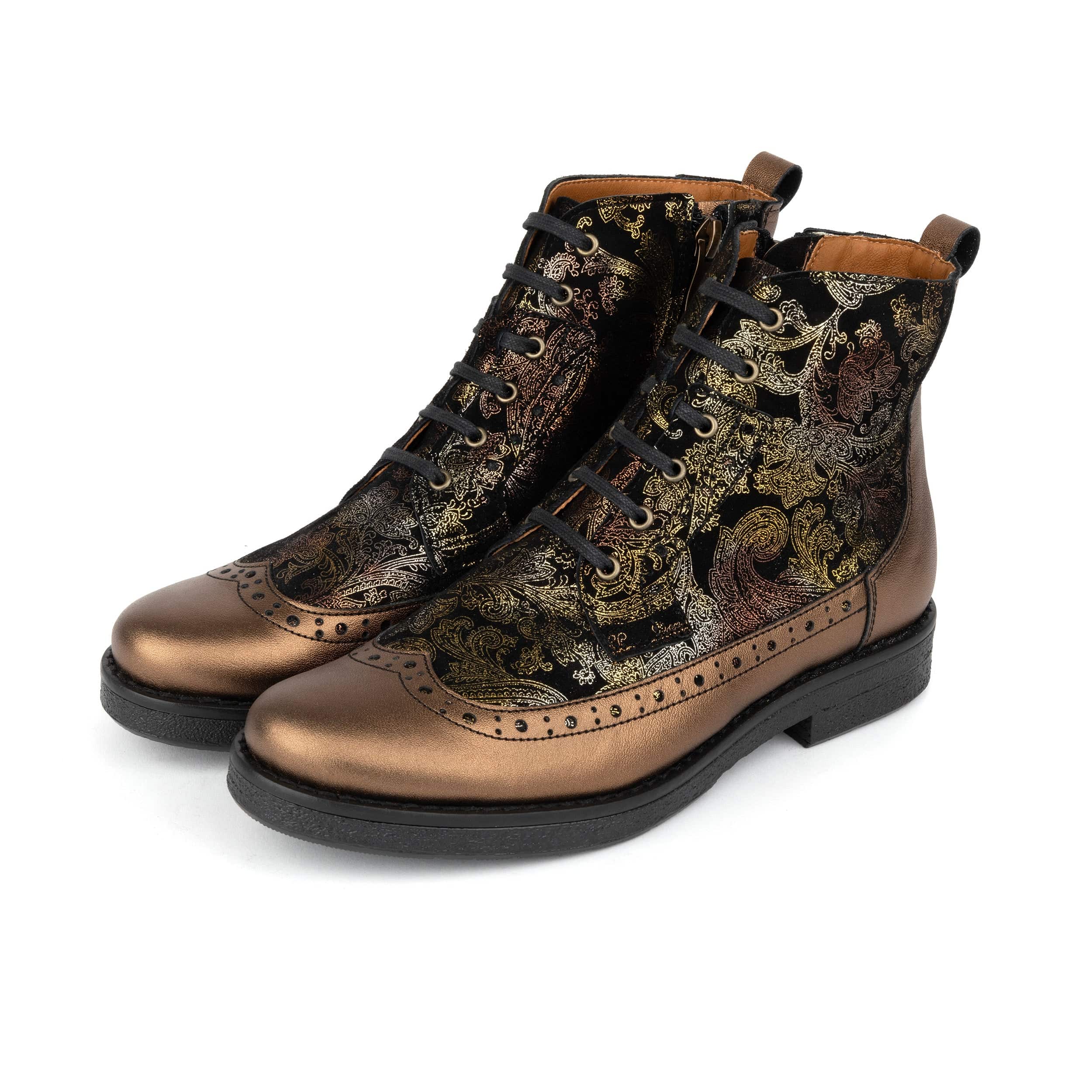 Hatter - Bronze & Floral - Women's Leather Ankle Lace-up Boot with bronze floral details - Image 10