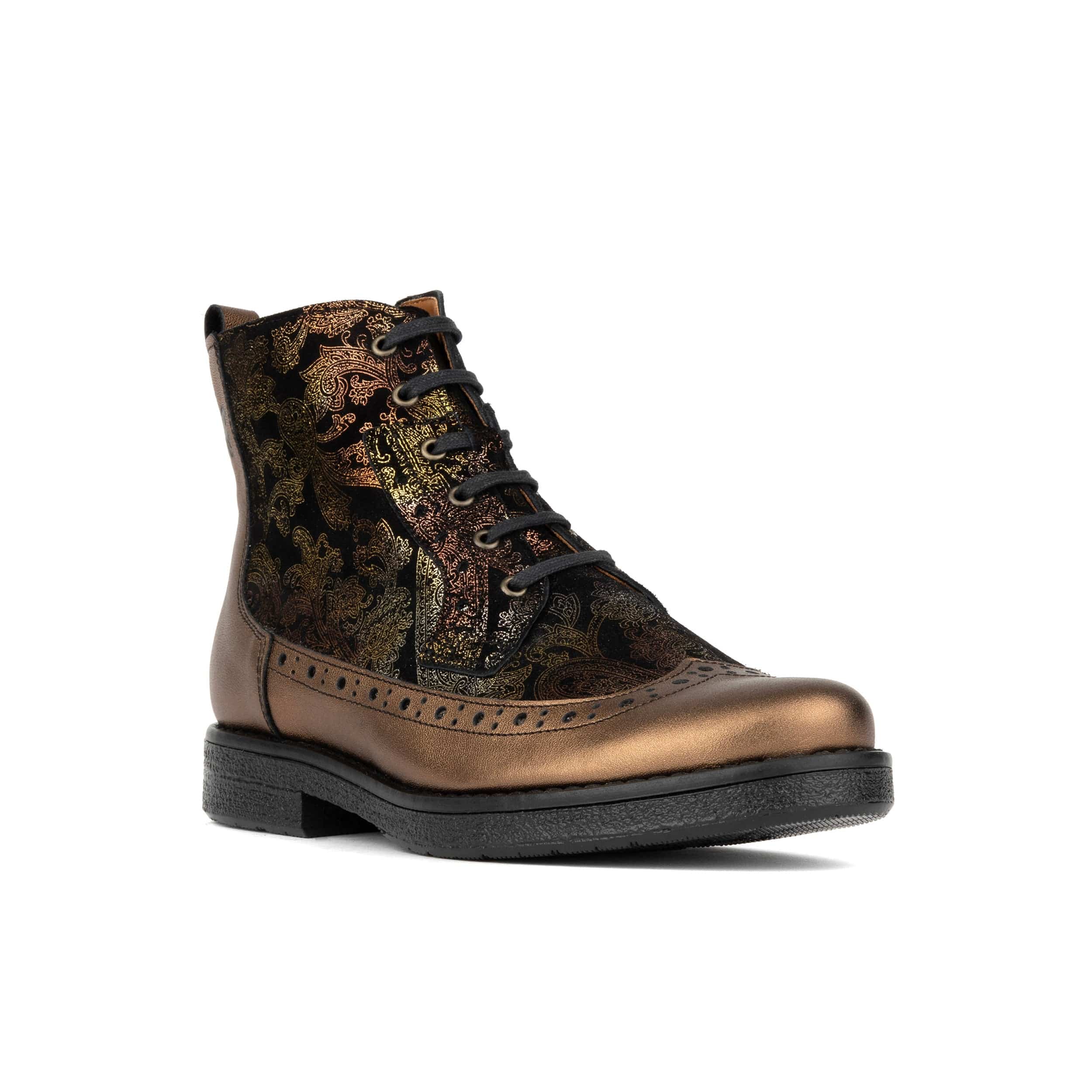 Hatter - Bronze & Floral - Women's Leather Ankle Lace-up Boot with bronze floral details - Image 3