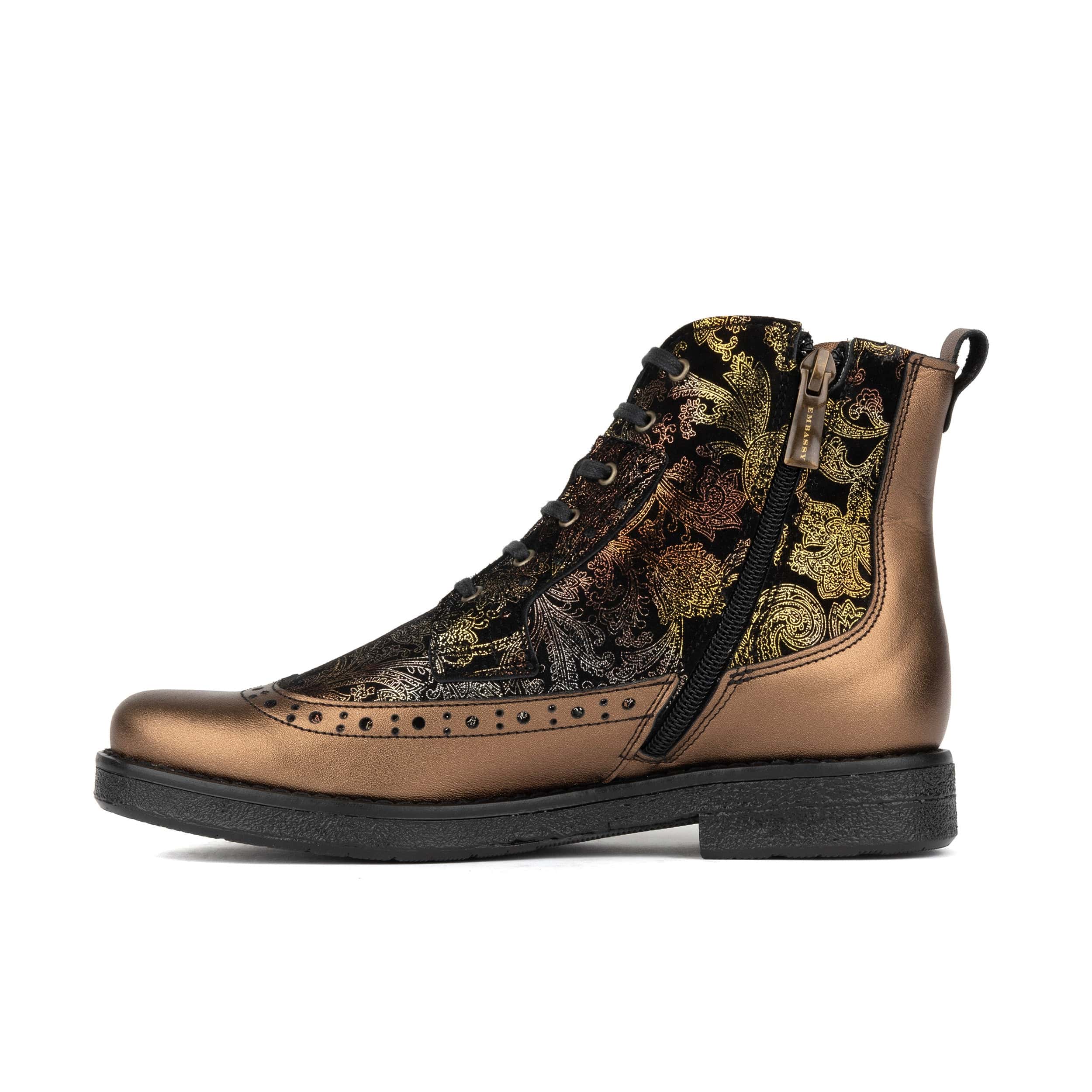 Hatter - Bronze & Floral - Women's Leather Ankle Lace-up Boot with bronze floral details - Image 4
