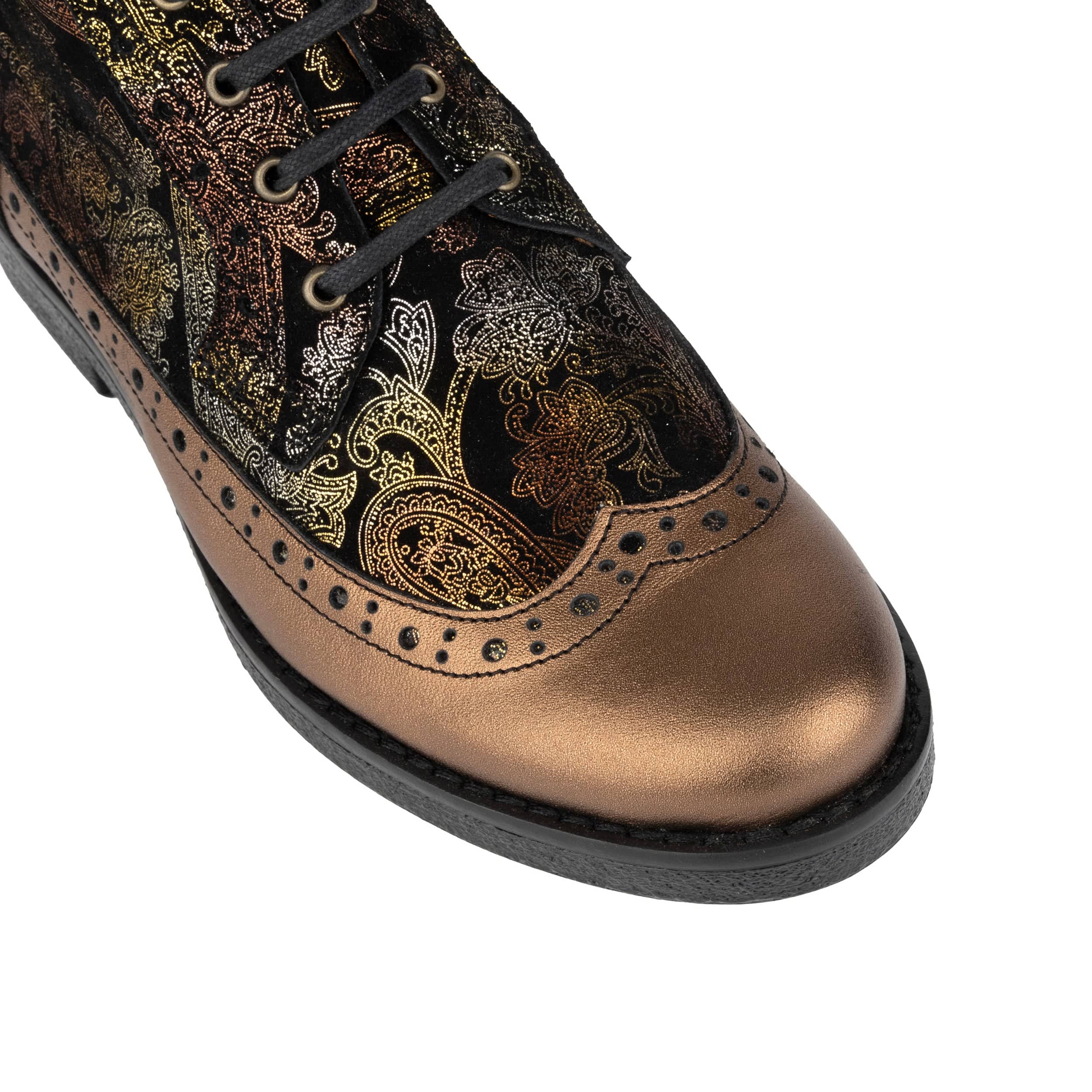 Hatter - Bronze & Floral - Women's Leather Ankle Lace-up Boot with bronze floral details - Image 8