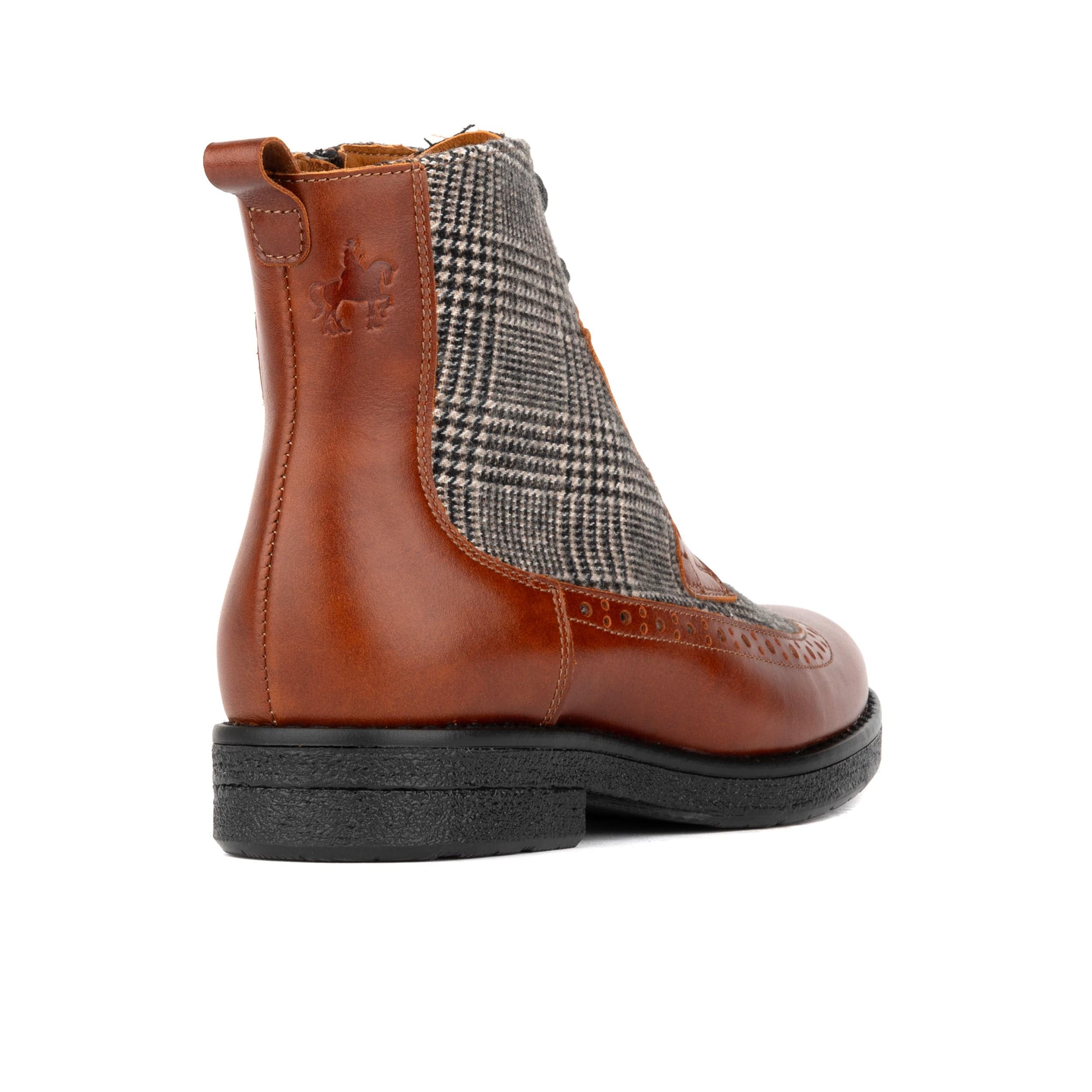 Hatter - Brown & Brown Check - Women's Leather Ankle Lace-up Boot with check details - Image 4