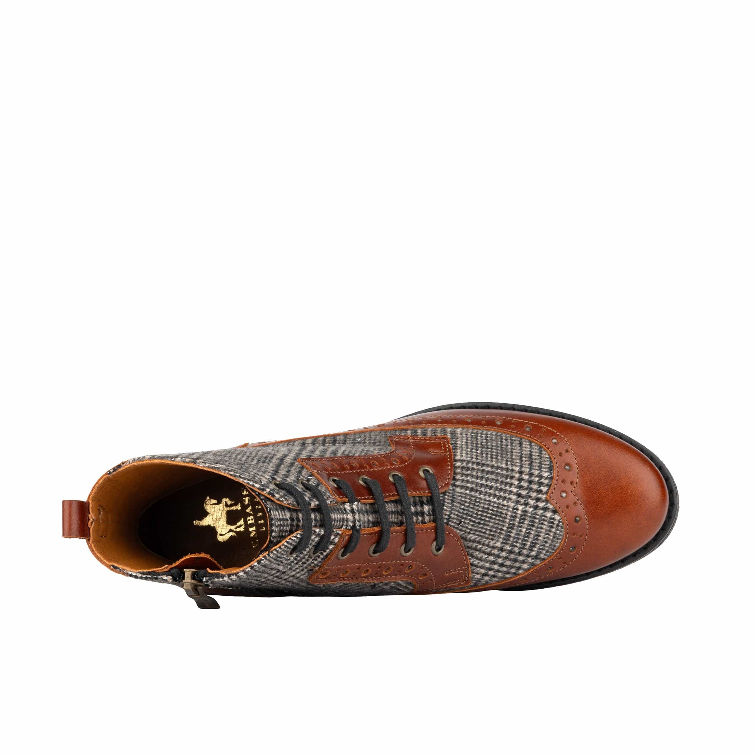 Hatter - Brown & Brown Check - Women's Leather Ankle Lace-up Boot with check details - Image 6