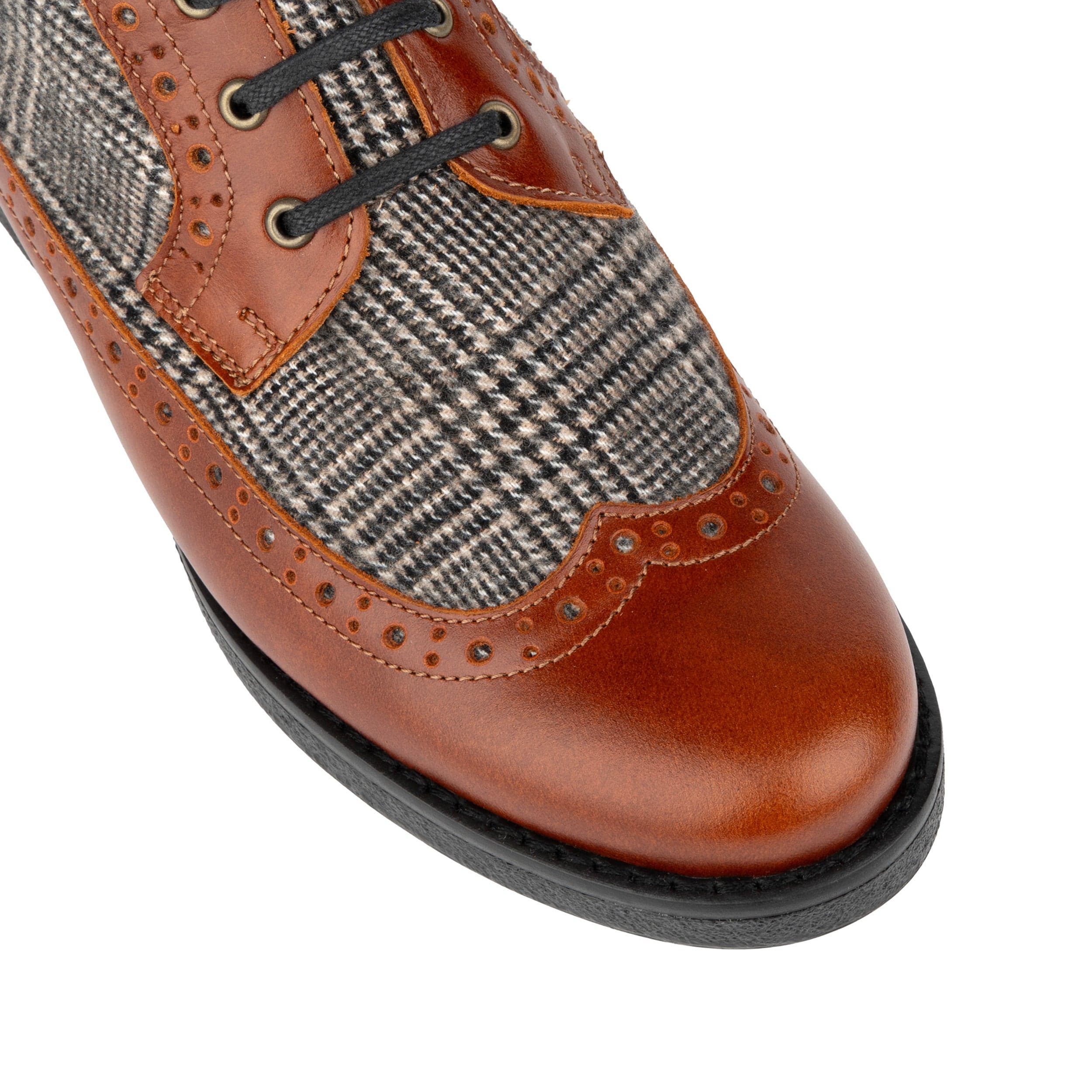 Hatter - Brown & Brown Check - Women's Leather Ankle Lace-up Boot with check details - Image 7